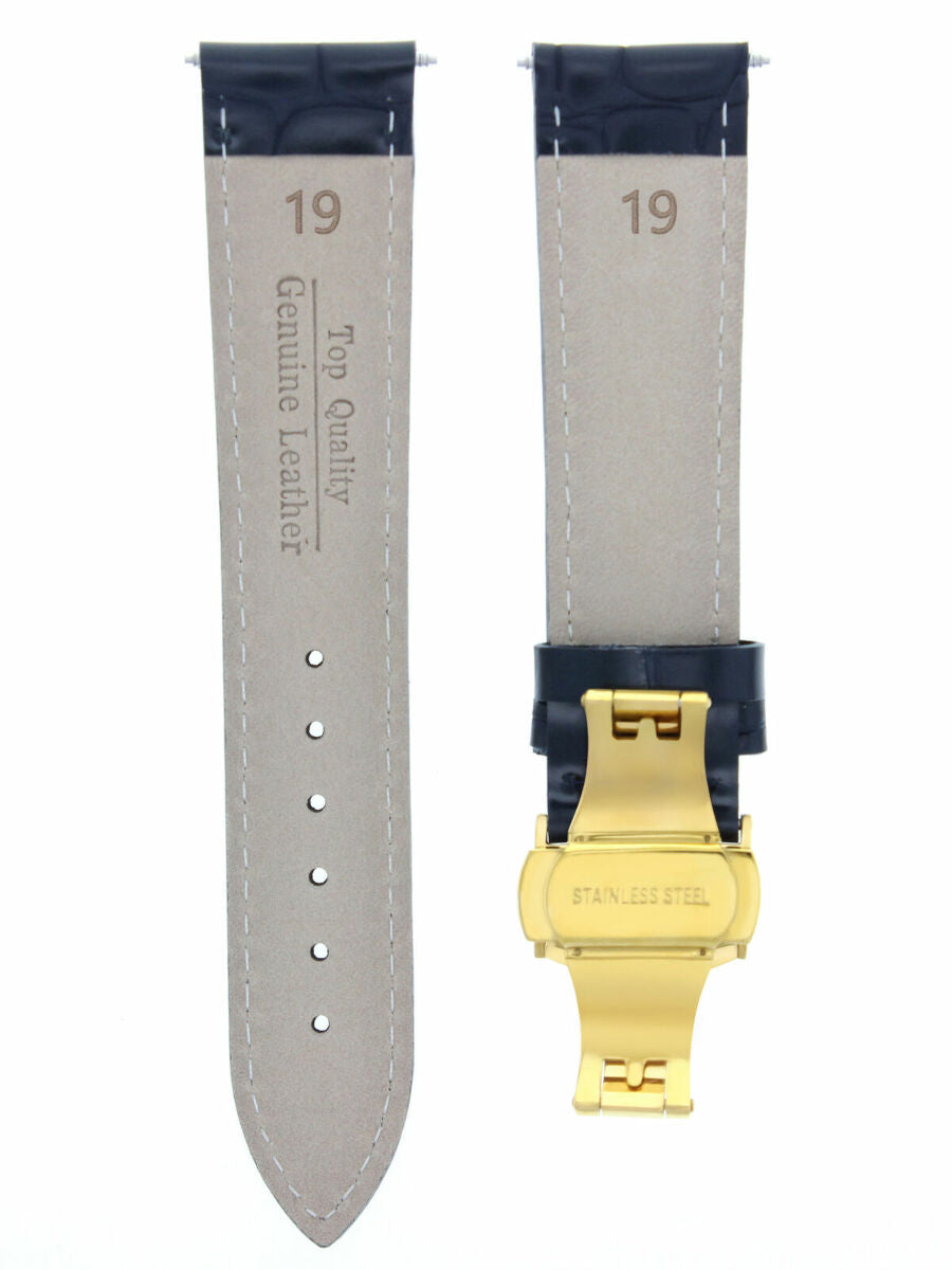 19MM LEATHER WATCH BAND STRAP FOR MONTBLANC WATCH DEPLOYMENT CLASP BLUE GOLD