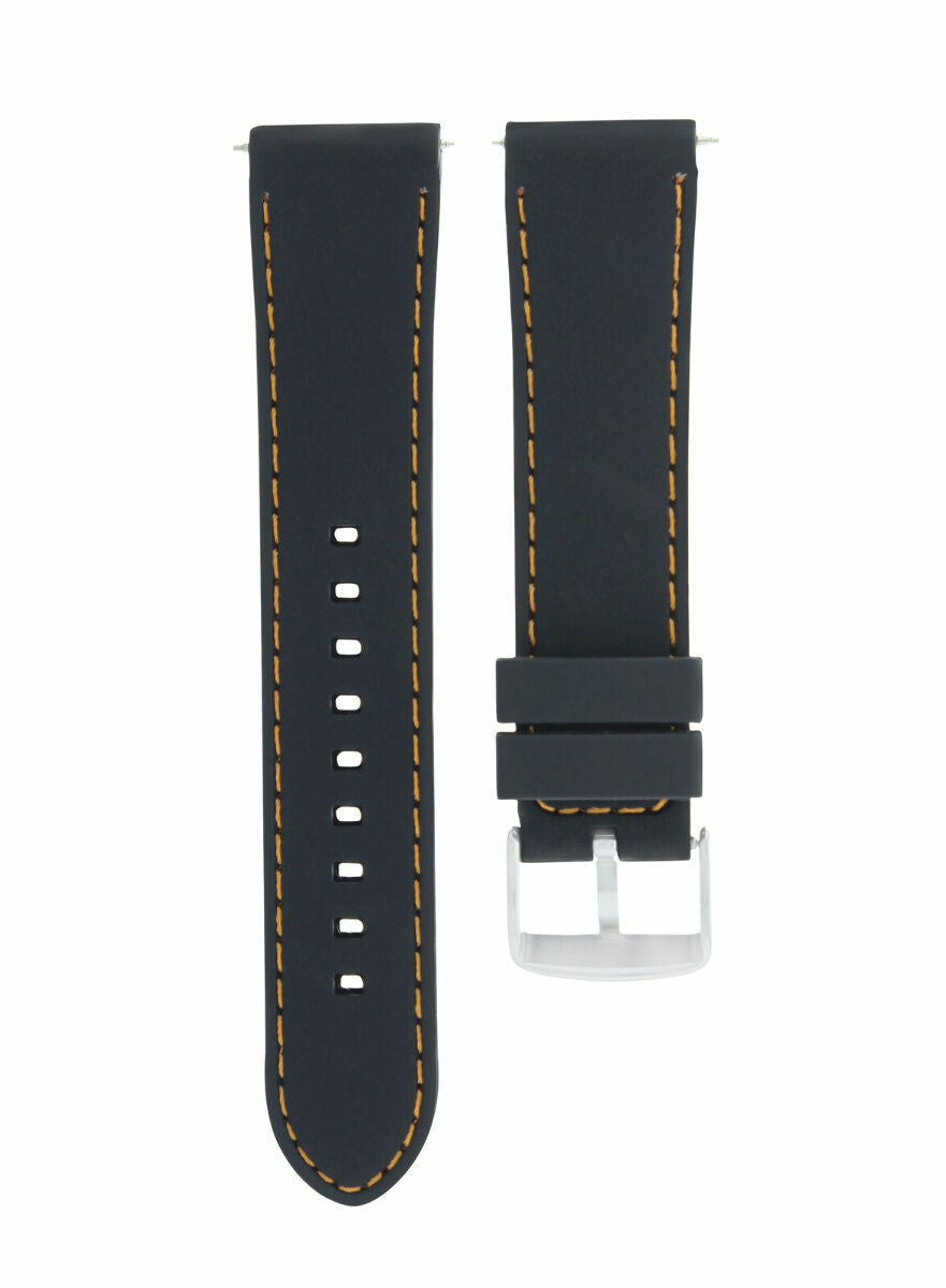 22MM SOFT RUBBER DIVER WATCH BAND STRAP FOR LONGINES WATCH BLACK ORANGE STITCH