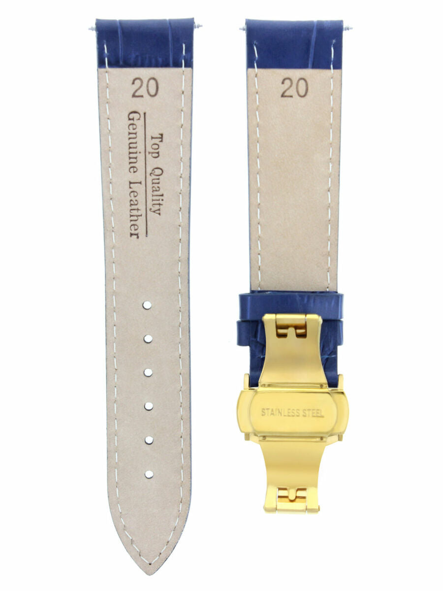 20MM LEATHER STRAP WATCH BAND DEPLOYMENT CLASP FOR CITIZEN ECO DRIVE BLUE GOLD