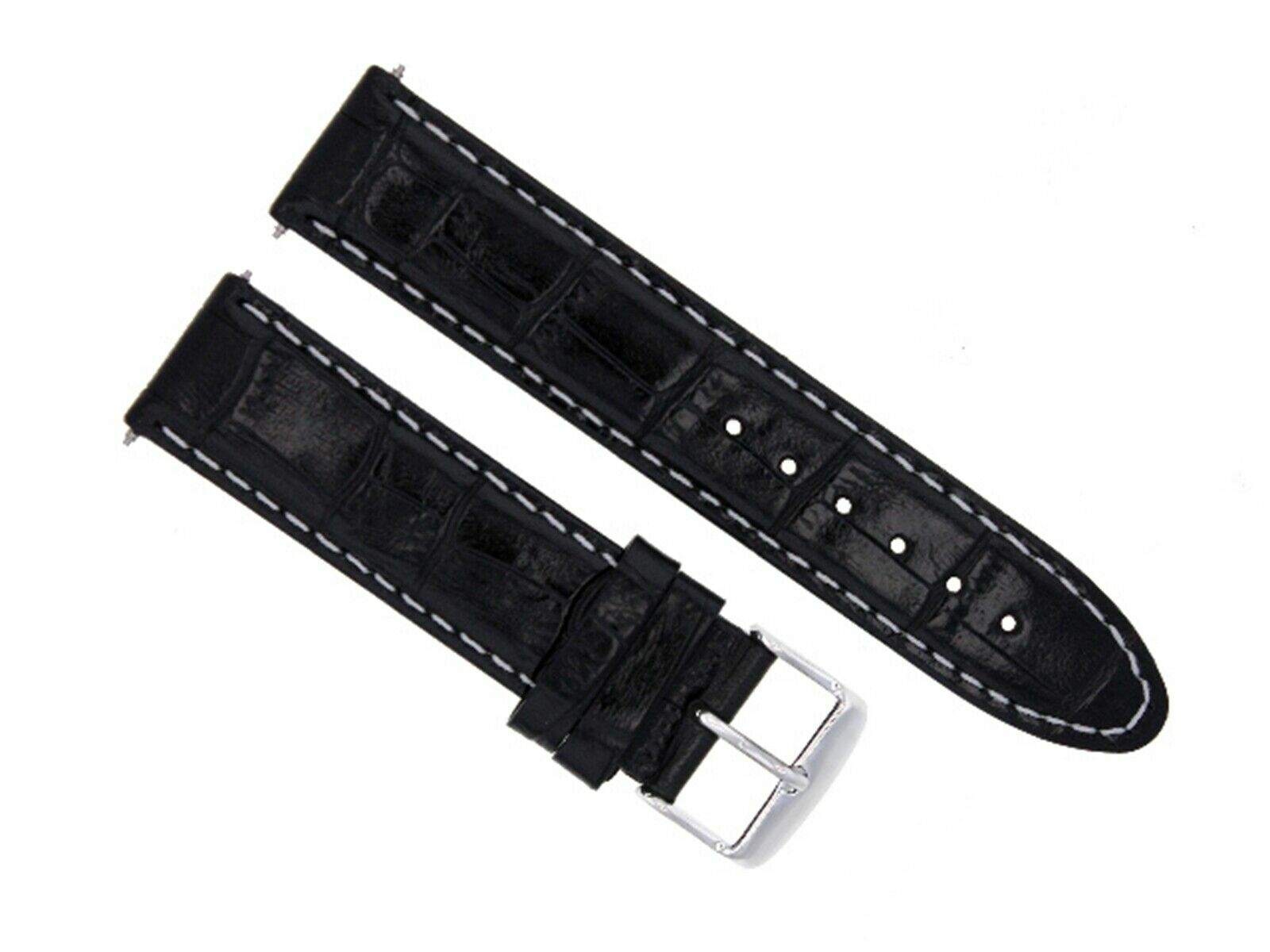 18MM LEATHER WATCH STRAP BAND FOR 35MM LONGINES CONQUEST WATCH WHITE STIT BLACK