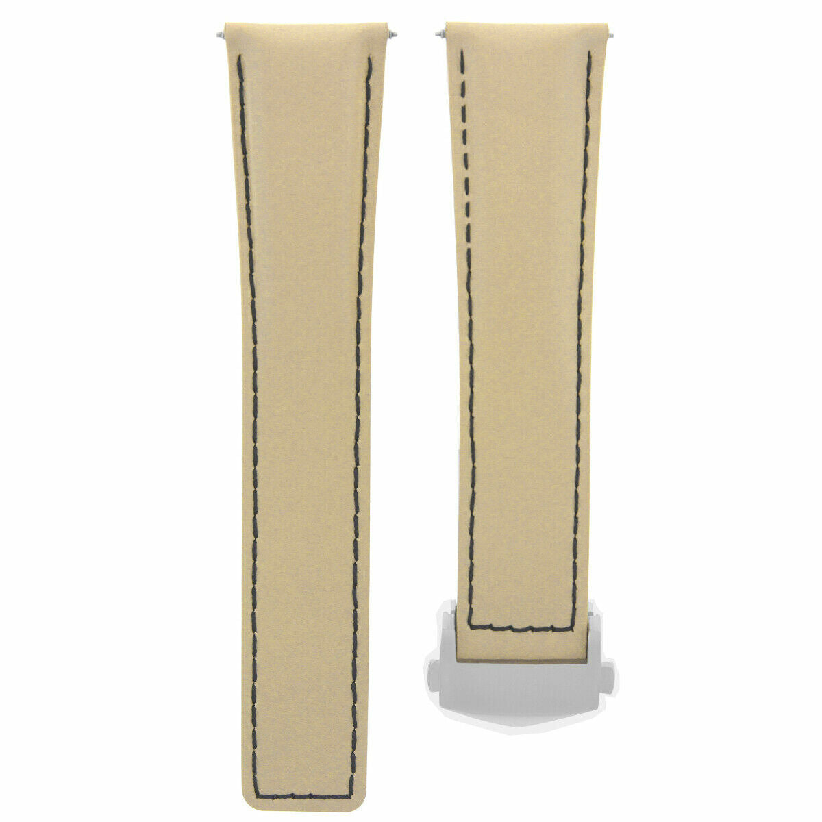 22MM LEATHER BAND STRAP DEPLOYMENT CLASP FOR TAG HEUER CARRERA BEIGE BLACK ST