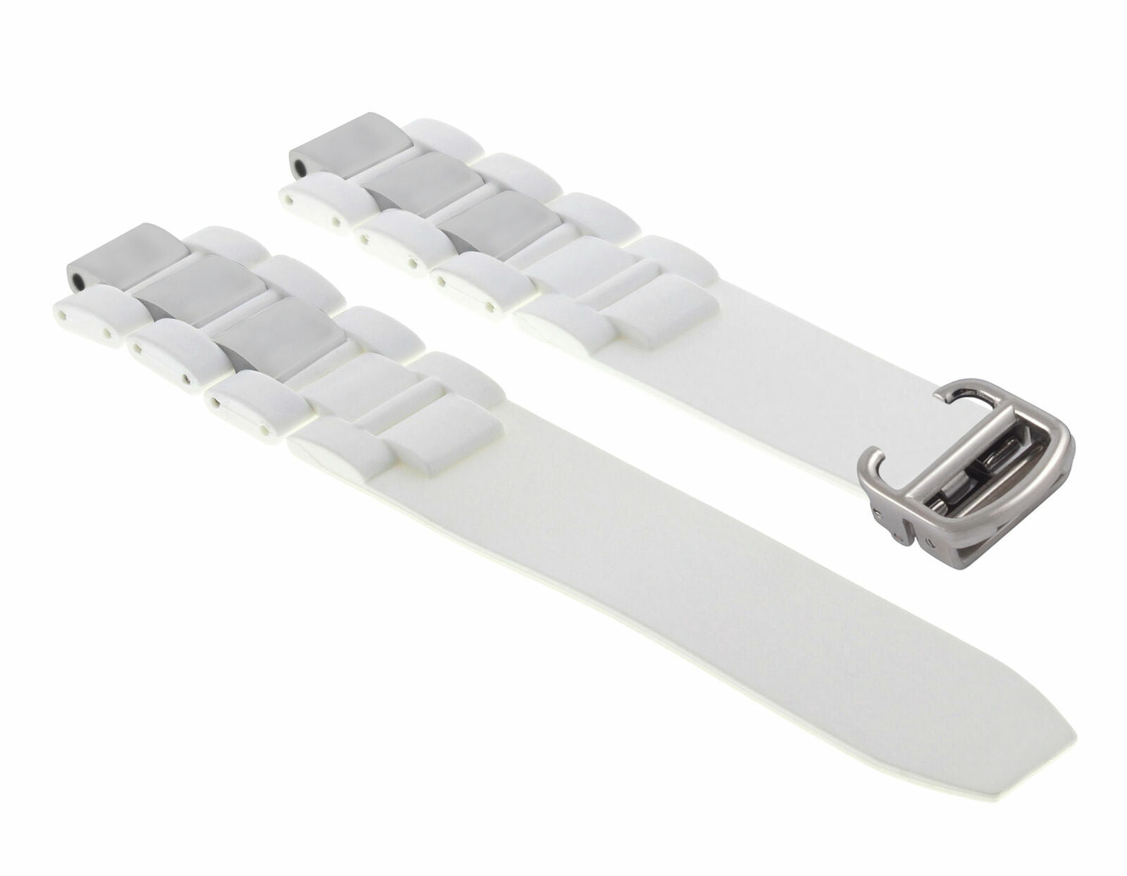 RUBBER + STEEL BAND FIT CARTIER 21 AUTOSCAPH CHRONOSCAPH WATCH WHITE STEEL CLASP