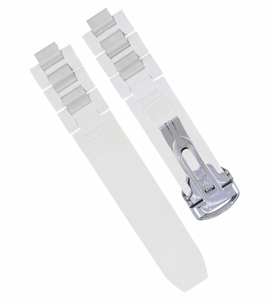 RUBBER + STEEL BAND FIT CARTIER 21 AUTOSCAPH CHRONOSCAPH WATCH WHITE STEEL CLASP