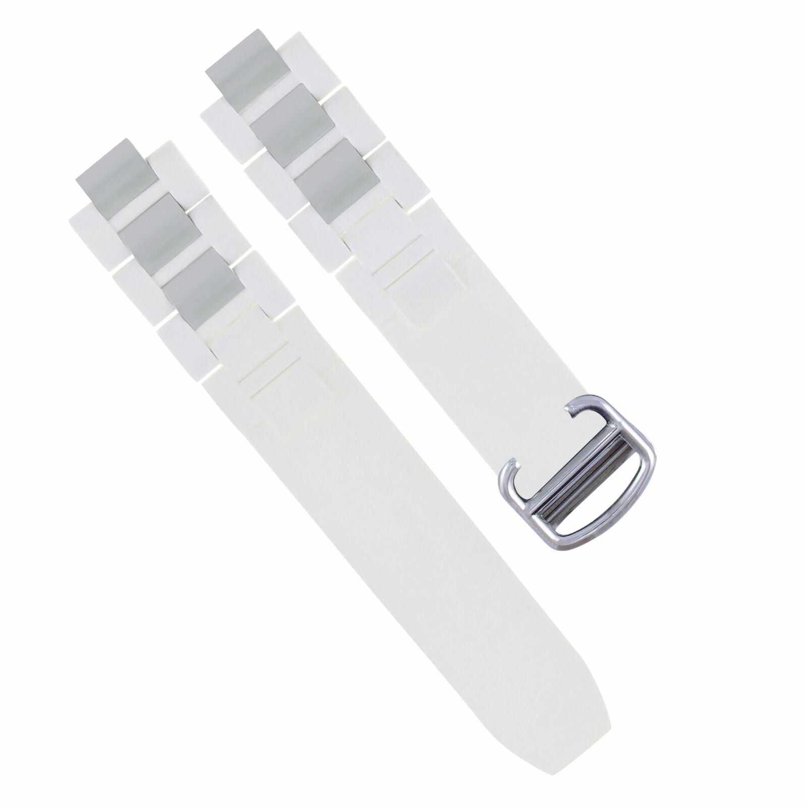 RUBBER + STEEL BAND FIT CARTIER 21 AUTOSCAPH CHRONOSCAPH WATCH WHITE STEEL CLASP