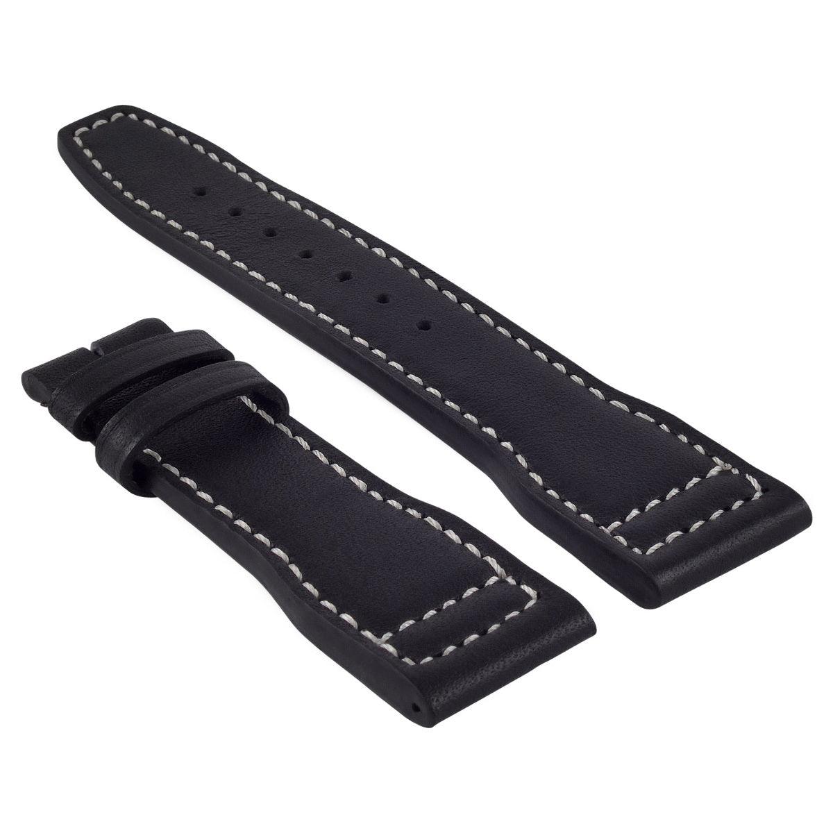 20MM CALF LEATHER WATCH STRAP BAND FOR IWC PILOT PORTUGUES BLACK WHITE STITCH