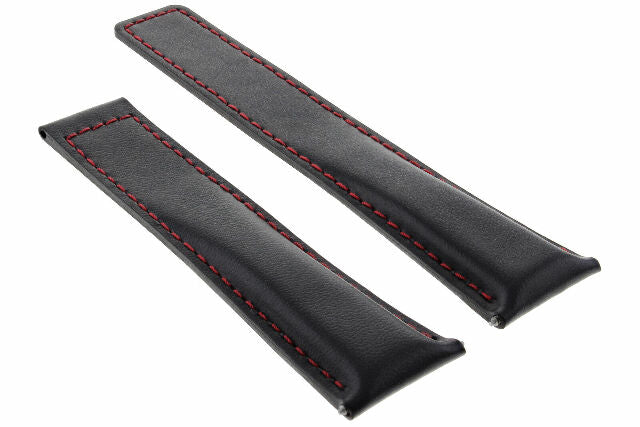 19MM LEATHER BAND STRAP SMOOTH FOR TAG HEUER TWINTIME FORMULA F1 CLASP BLACK RED