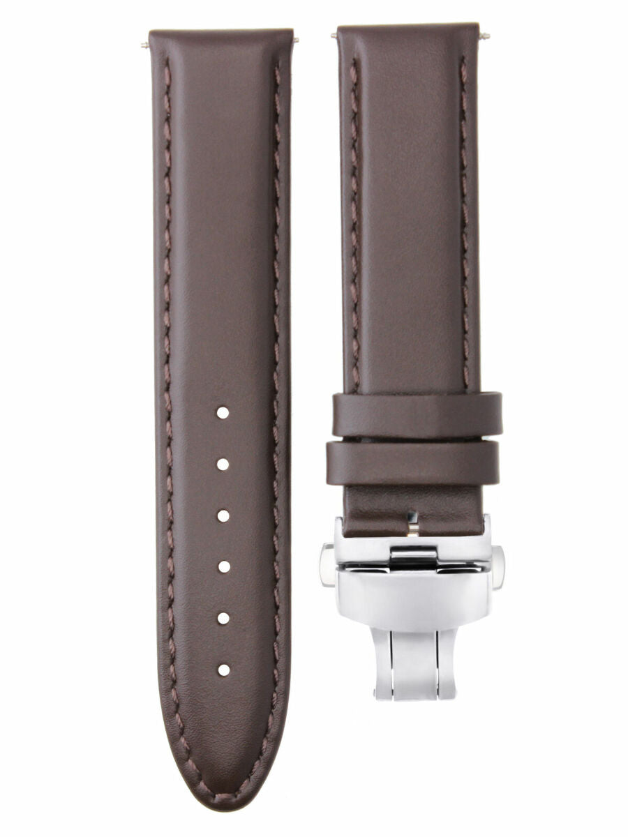 18MM SMOOTH LEATHER STRAP BAND FOR MONTBLANC BUTTERFLY BUCKLE CLASP D/BROWN