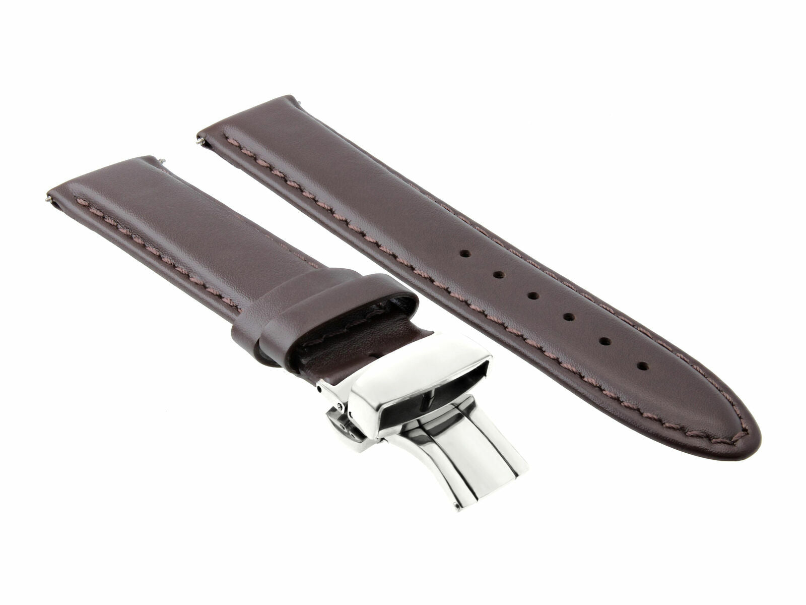 18MM SMOOTH LEATHER STRAP BAND FOR MONTBLANC BUTTERFLY BUCKLE CLASP D/BROWN