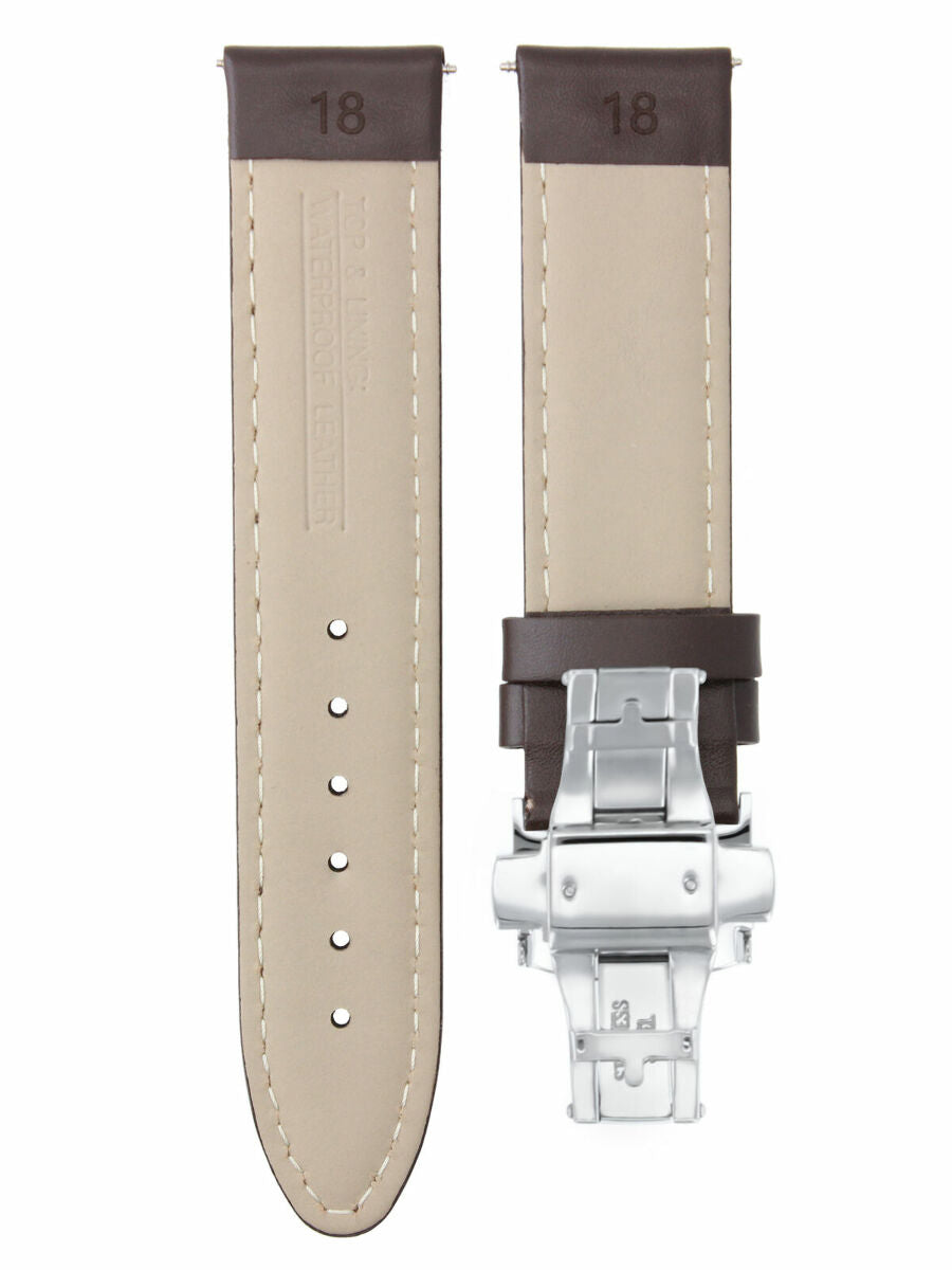 18MM SMOOTH LEATHER STRAP BAND FOR MONTBLANC BUTTERFLY BUCKLE CLASP D/BROWN
