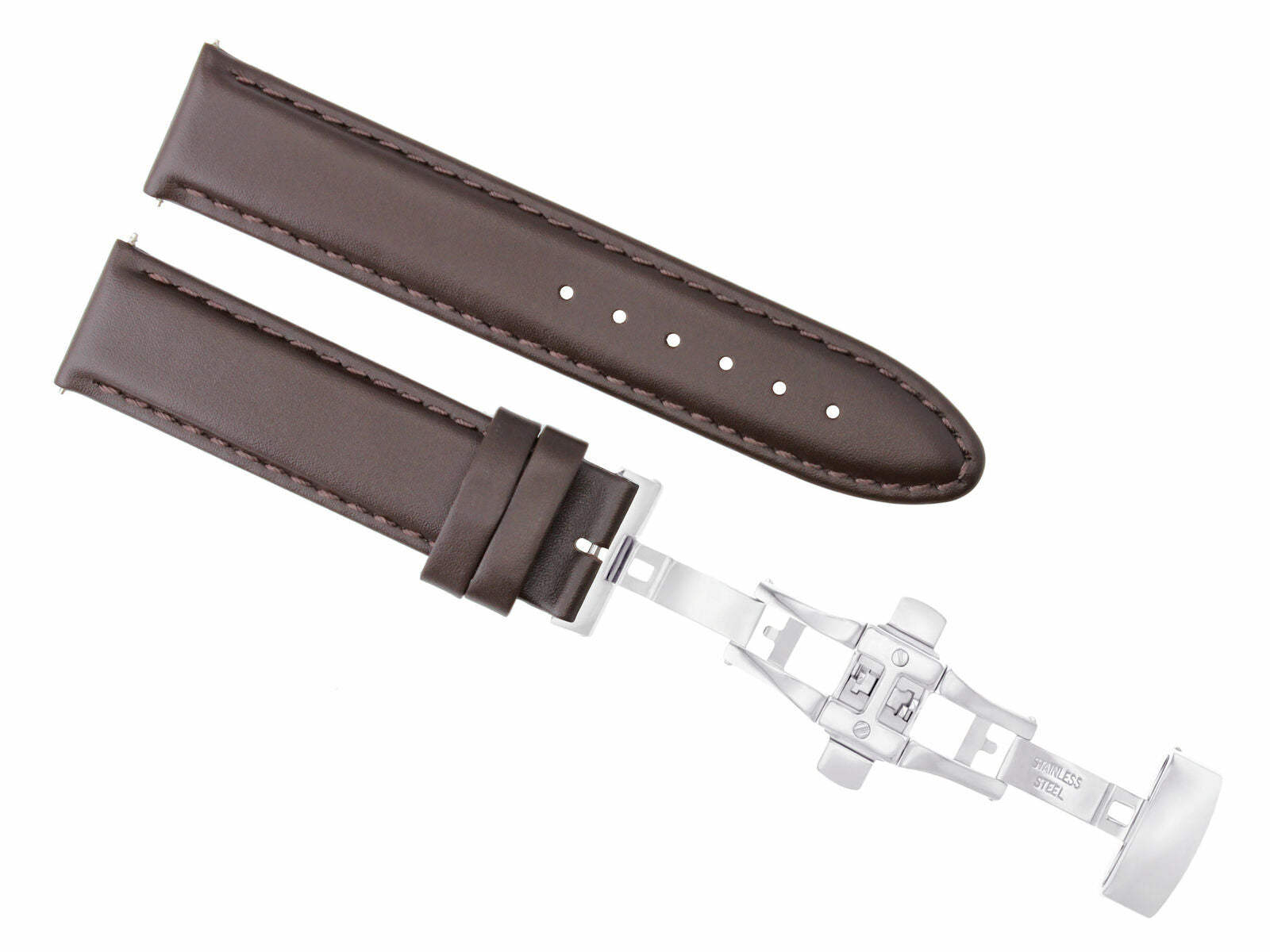 18MM SMOOTH LEATHER STRAP BAND FOR MONTBLANC BUTTERFLY BUCKLE CLASP D/BROWN