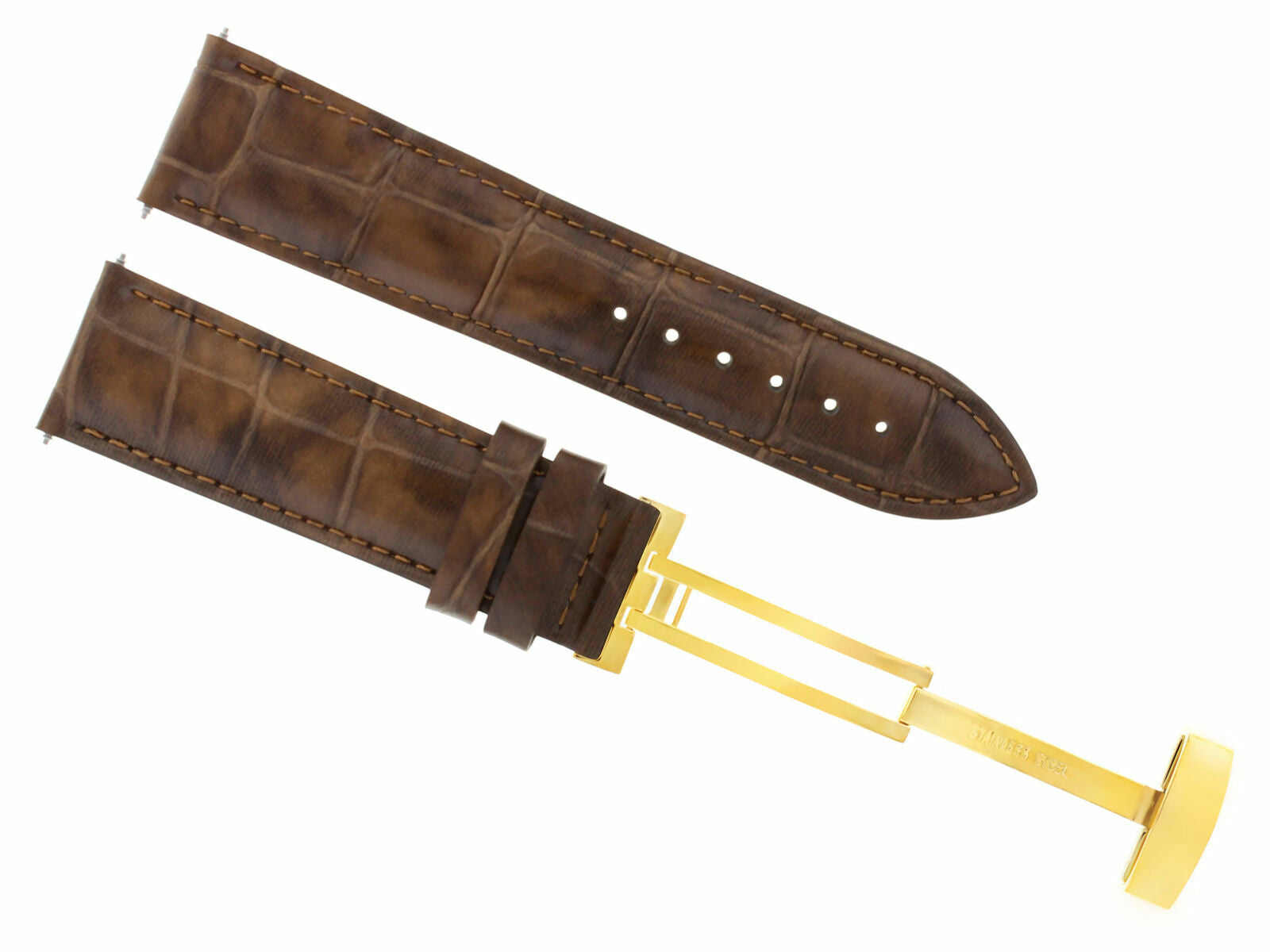 22MM LEATHER STRAP BAND DEPLOYMENT CLASP FOR CITIZEN ECODRIVE WATCH L/BROWN GOLD
