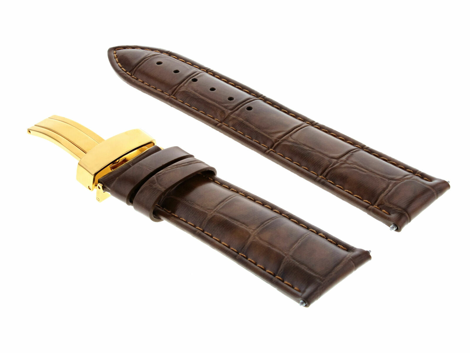 22MM LEATHER STRAP BAND DEPLOYMENT CLASP FOR CITIZEN ECODRIVE WATCH L/BROWN GOLD