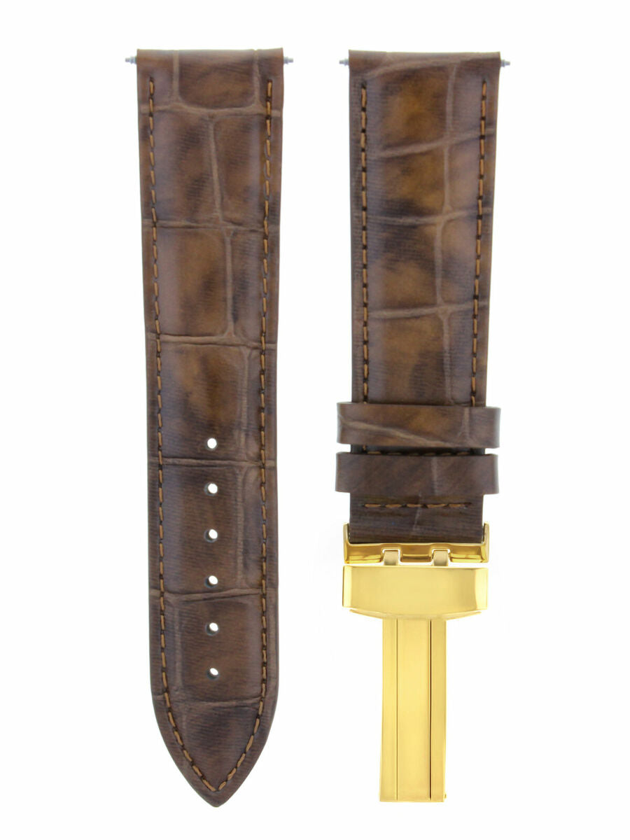 22MM LEATHER STRAP BAND DEPLOYMENT CLASP FOR CITIZEN ECODRIVE WATCH L/BROWN GOLD