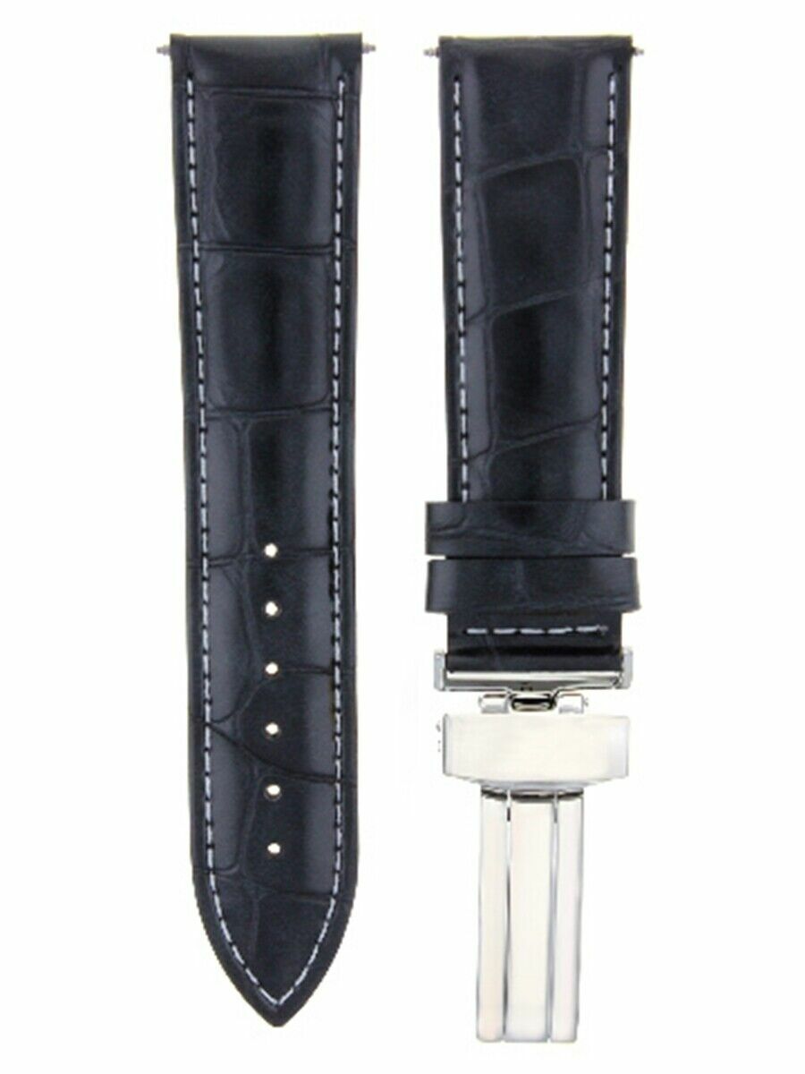 18MM LEATHER STRAP WATCH BAND FOR MONTBLANC WATCH DEPLOYMENT CLASP BLACK WS