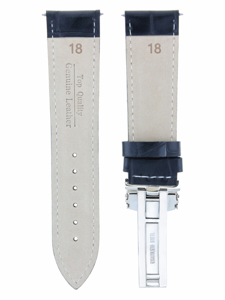 18MM LEATHER STRAP WATCH BAND FOR MONTBLANC WATCH DEPLOYMENT CLASP BLACK WS