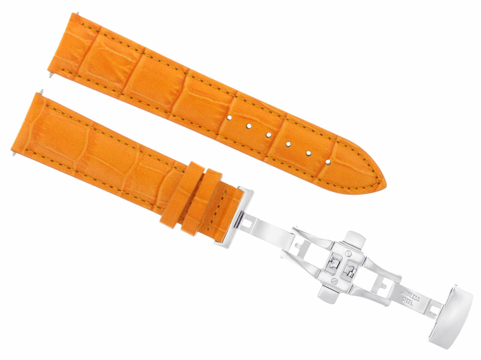 22 MM LEATHER WATCH BAND STRAP DEPLOYMENT CLASP BRACELET FOR TAG HEUER ORANGE