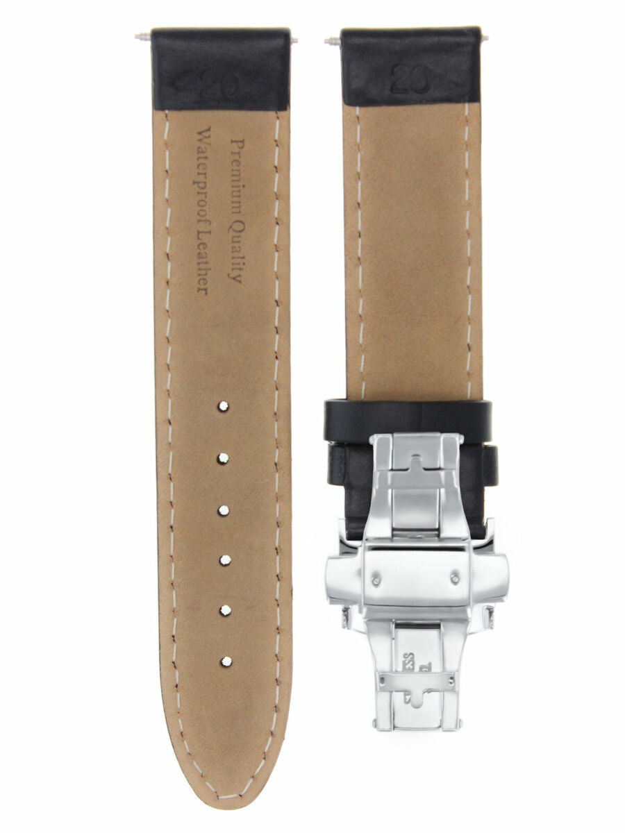 20MM SMOOTH LEATHER WATCH STRAP BAND DEPLOYMENT BUCKLE FOR BREITLING BLACK WS