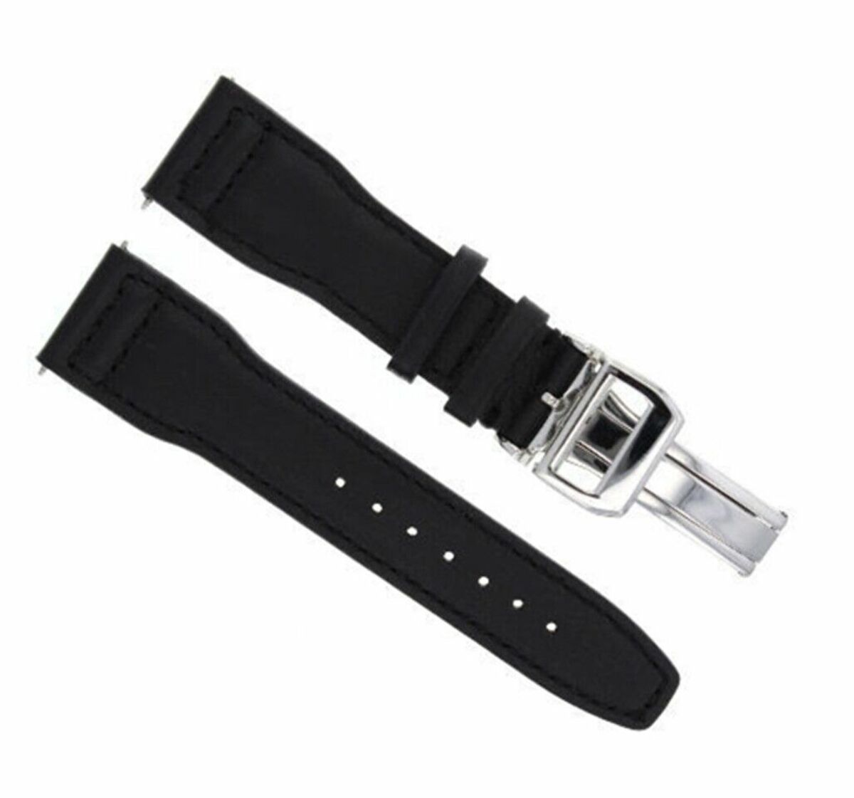 21MM LEATHER WATCH STRAP BAND CLASP FOR IWC PORTUGUESE PILOT BLACK CLAP SHINY
