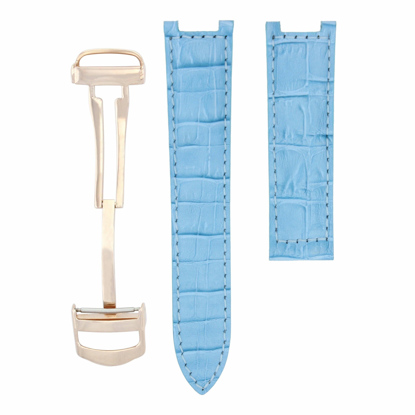 LEATHER WATCH BAND STRAP FOR 38MM PASHA DE PASHA 20MM DEPLOYMENT CLASP BLUE ROSE