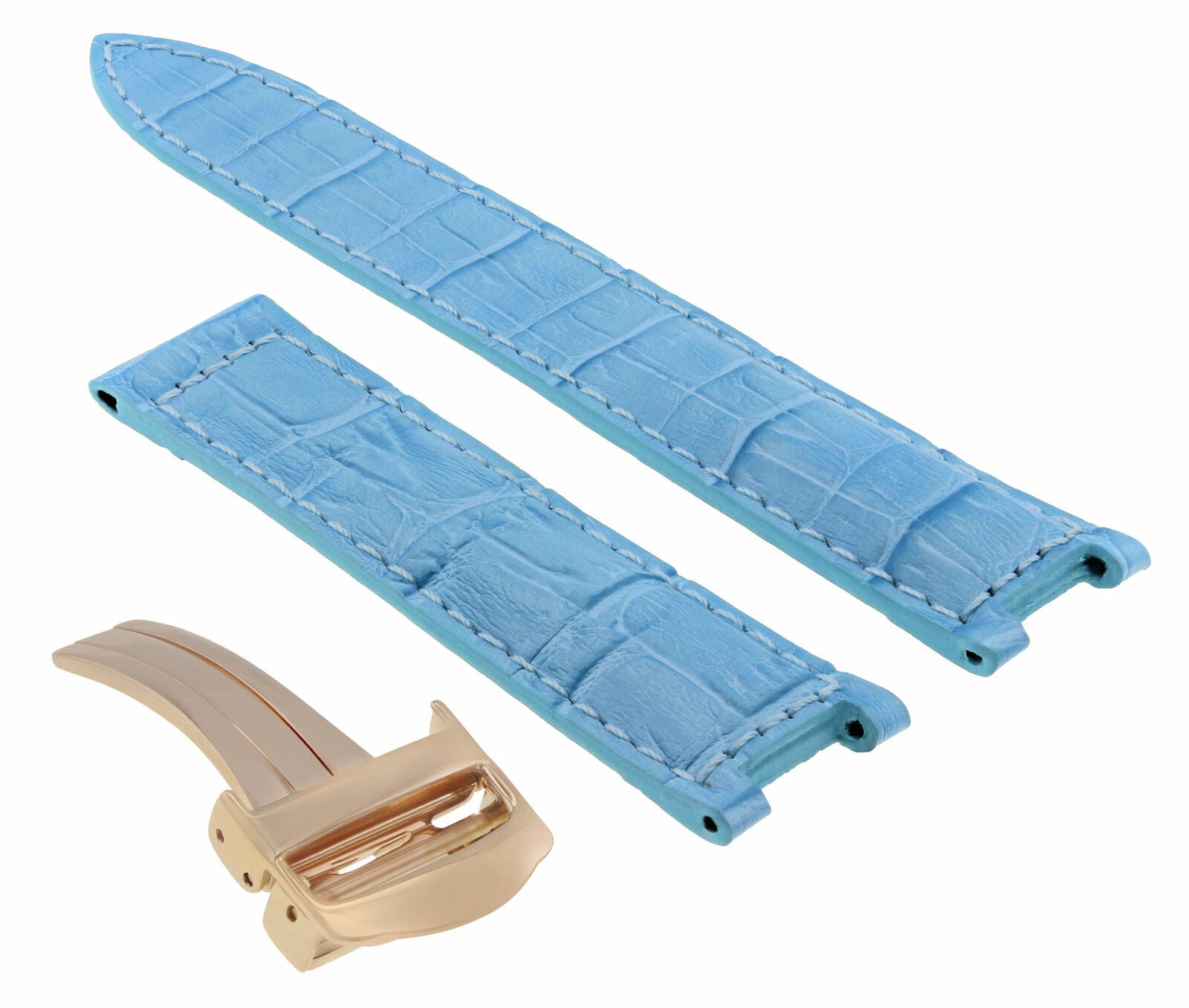 LEATHER WATCH BAND STRAP FOR 38MM PASHA DE PASHA 20MM DEPLOYMENT CLASP BLUE ROSE