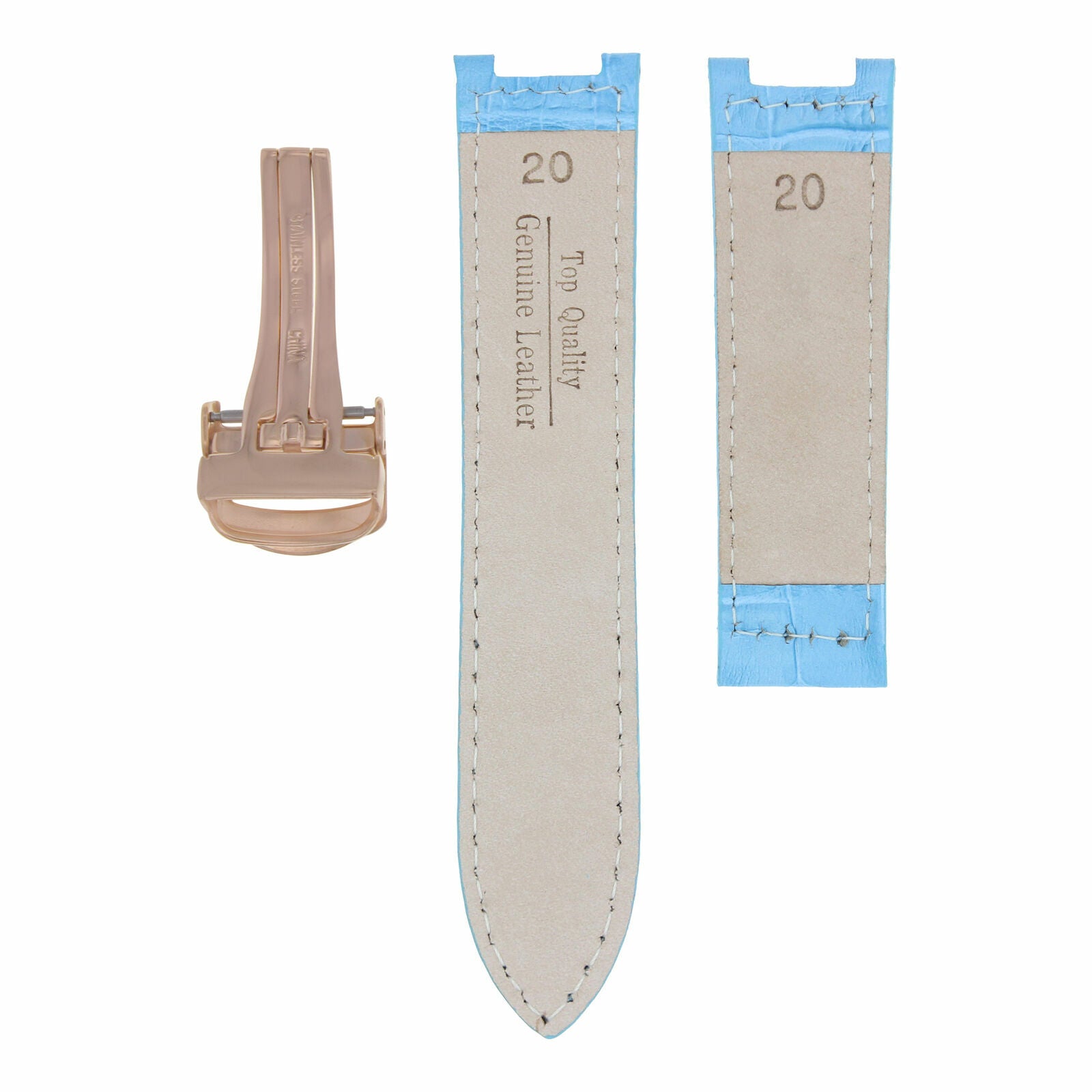 LEATHER WATCH BAND STRAP FOR 38MM PASHA DE PASHA 20MM DEPLOYMENT CLASP BLUE ROSE