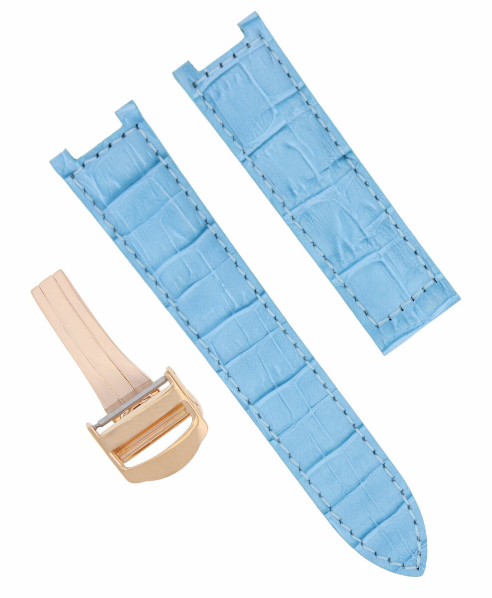 LEATHER WATCH BAND STRAP FOR 38MM PASHA DE PASHA 20MM DEPLOYMENT CLASP BLUE ROSE
