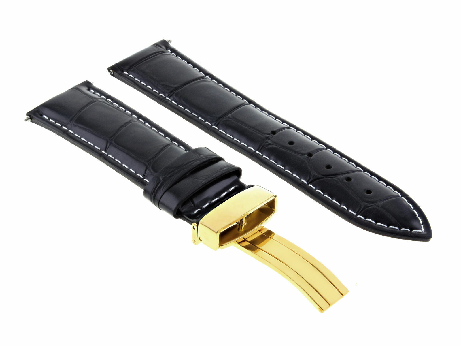20MM LEATHER WATCH BAND STRAP DEPLOYMENT CLASP FOR TUDOR WATCH BLACK GOLD