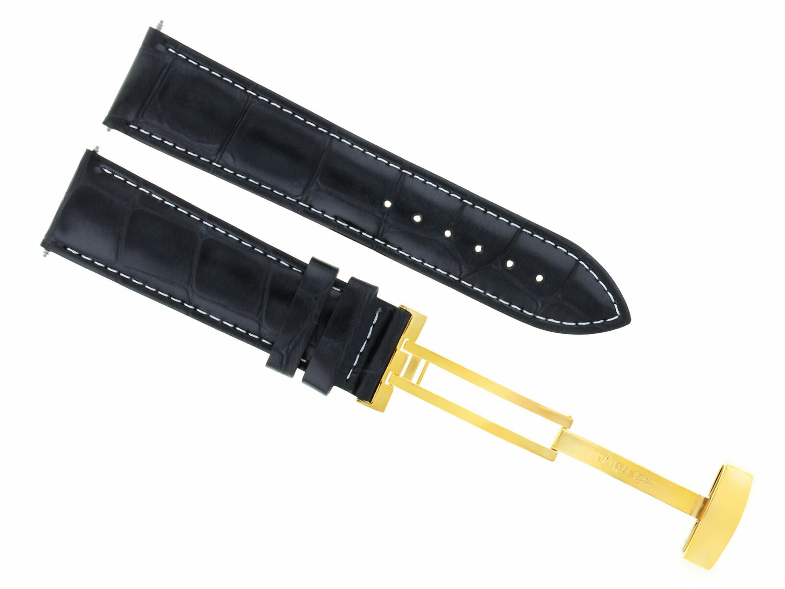 20MM LEATHER WATCH BAND STRAP DEPLOYMENT CLASP FOR TUDOR WATCH BLACK GOLD