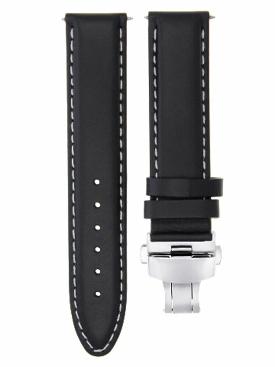19MM SMOOTH LEATHER WATCH STRAP BAND CLASP FOR 34MM ROLEX DATE 1500 1601 BLACK W