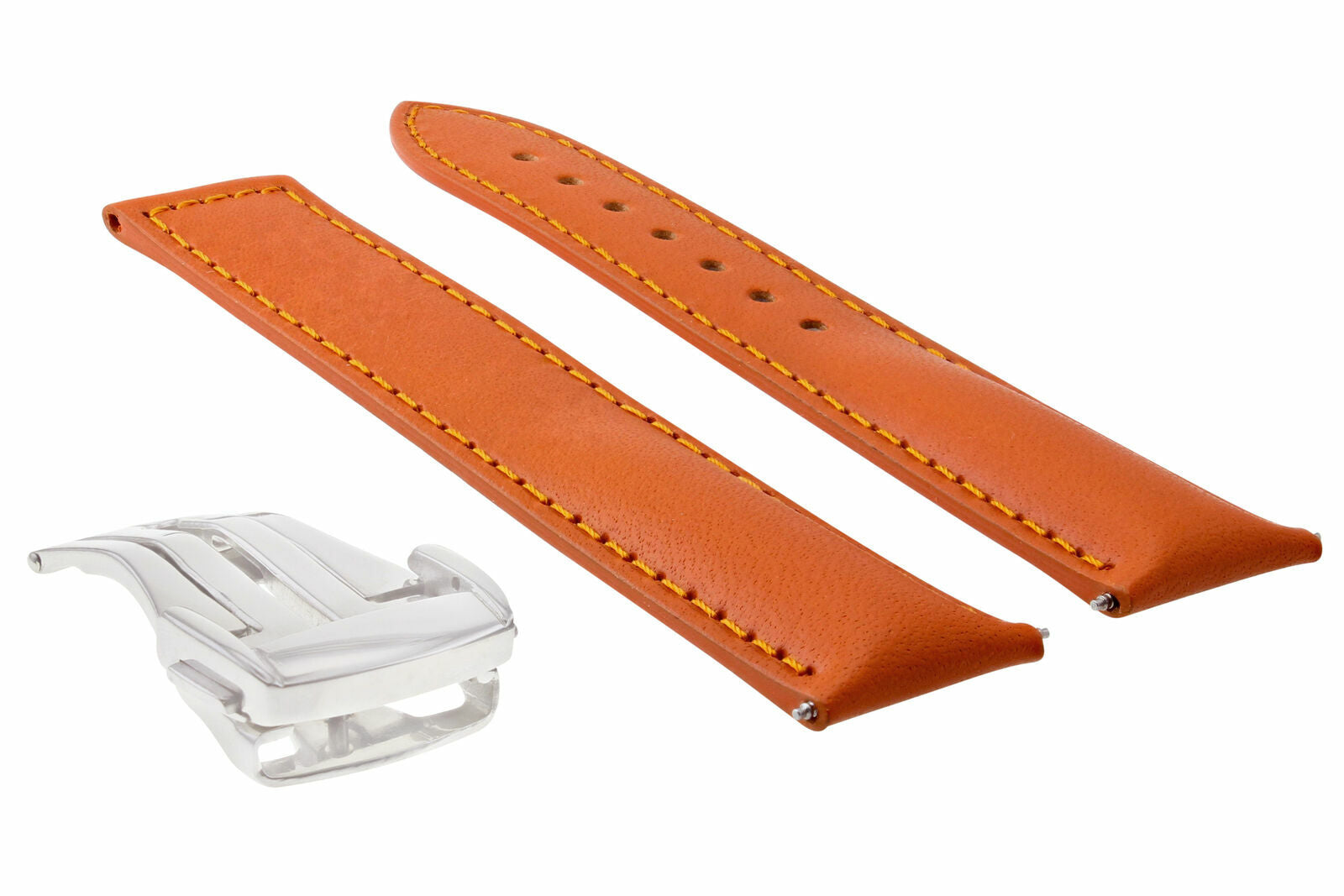LEATHER BAND STRAP 22/18 FOR OMEGA SEAMASTER PLANET OCEAN WATCH CLASP ORANGE