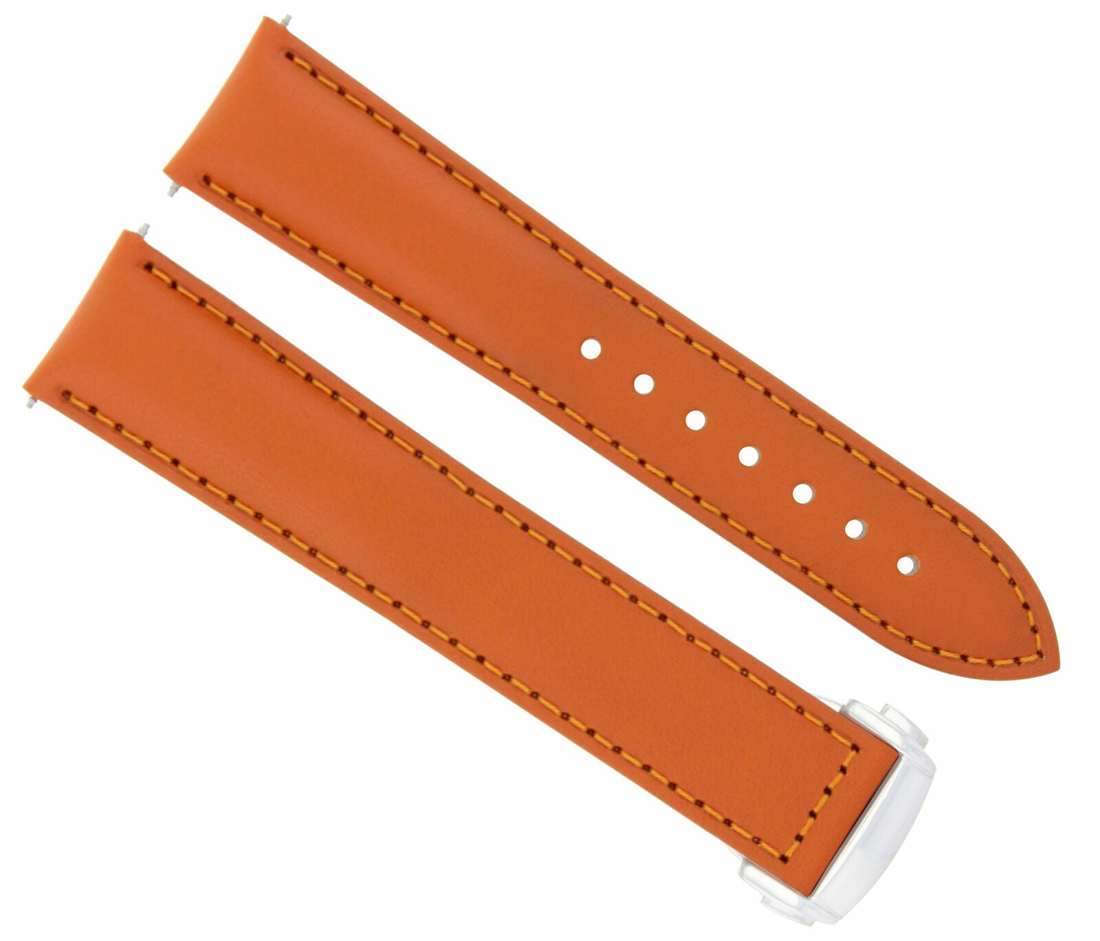 LEATHER BAND STRAP 22/18 FOR OMEGA SEAMASTER PLANET OCEAN WATCH CLASP ORANGE