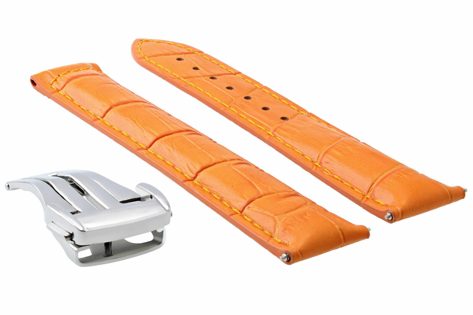 20MM LEATHER BAND STRAP PUSH BUTTON FOR 41MM OMEGA SEAMASTER PLANET WATCH ORANGE