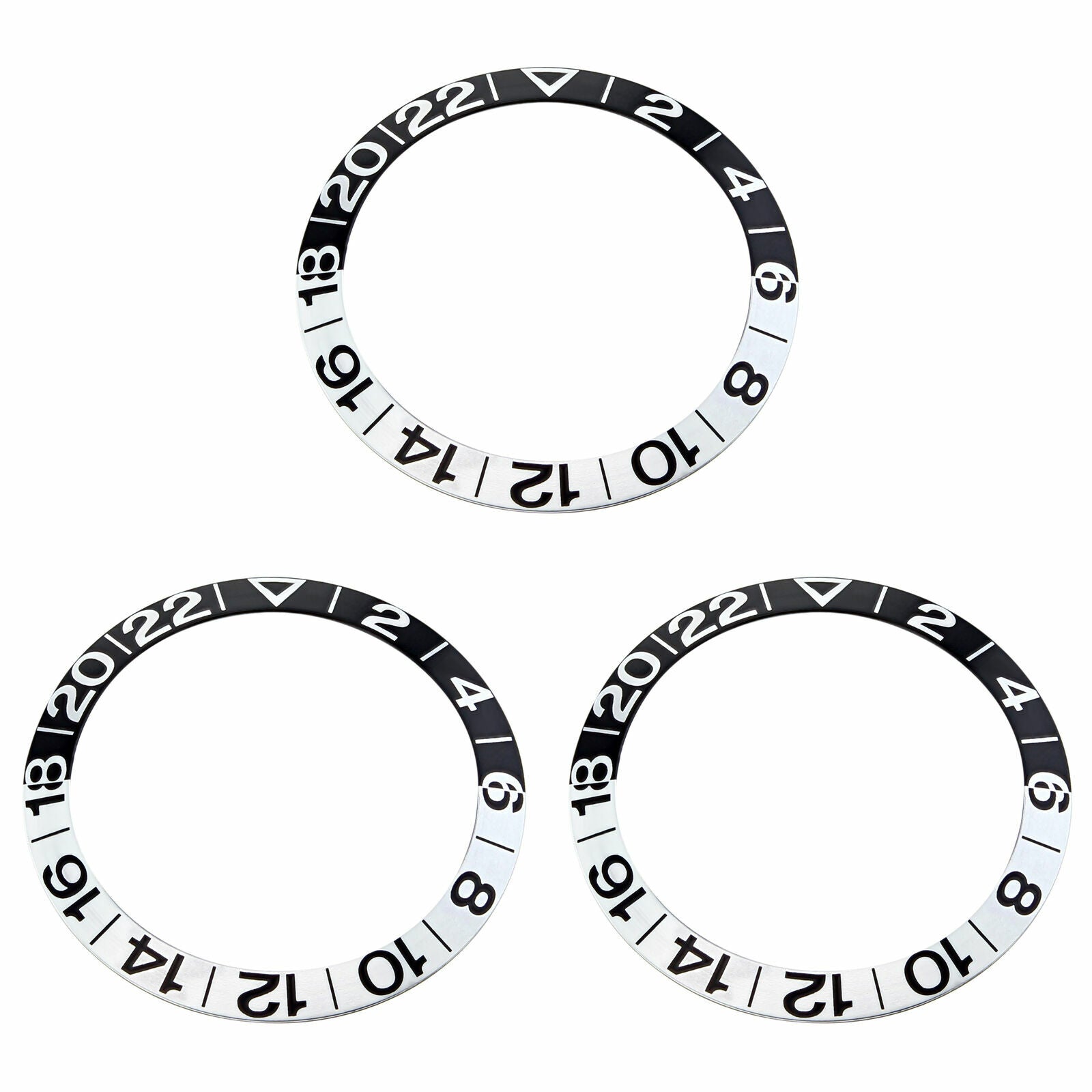 3 BEZEL INSERT FOR OMEGA WATCH GMT SEAMASTER 2234.50.00 2538.20 BLACK/SILVER