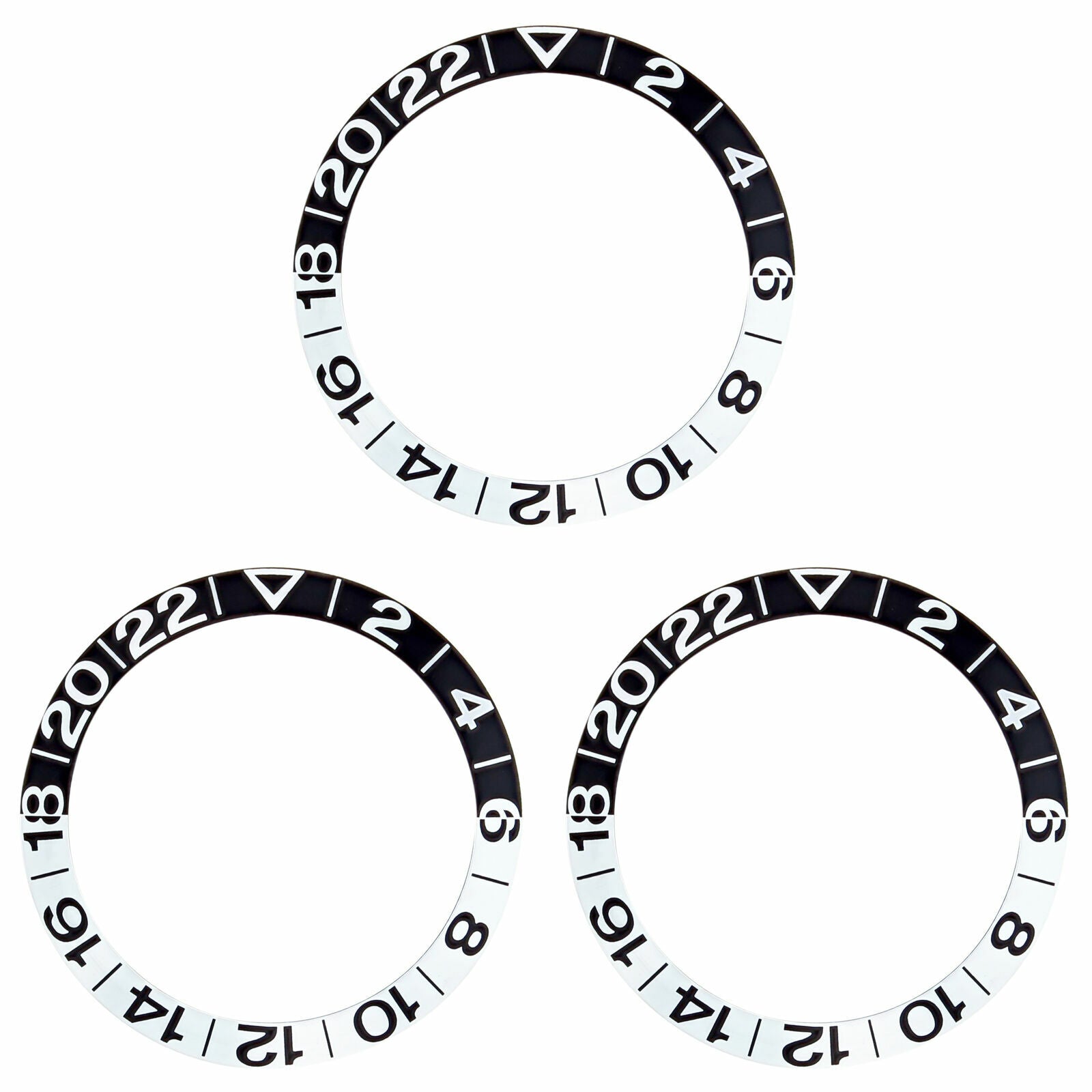 3 BEZEL INSERT FOR OMEGA WATCH GMT SEAMASTER 2234.50.00 2538.20 BLACK/SILVER