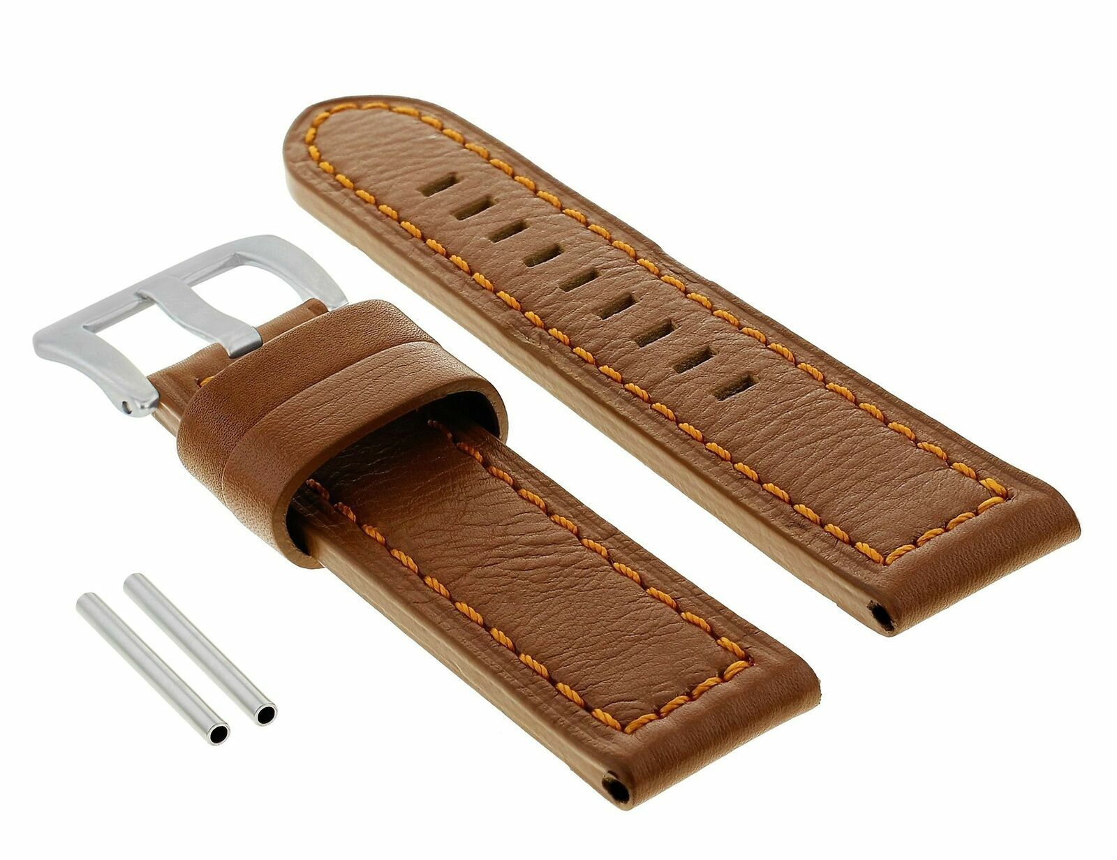 24MM GENUINE LEATHER WATCH BAND STRAP FOR PAM 44MM PANERAI GMT BROWN/TAN ORANGE