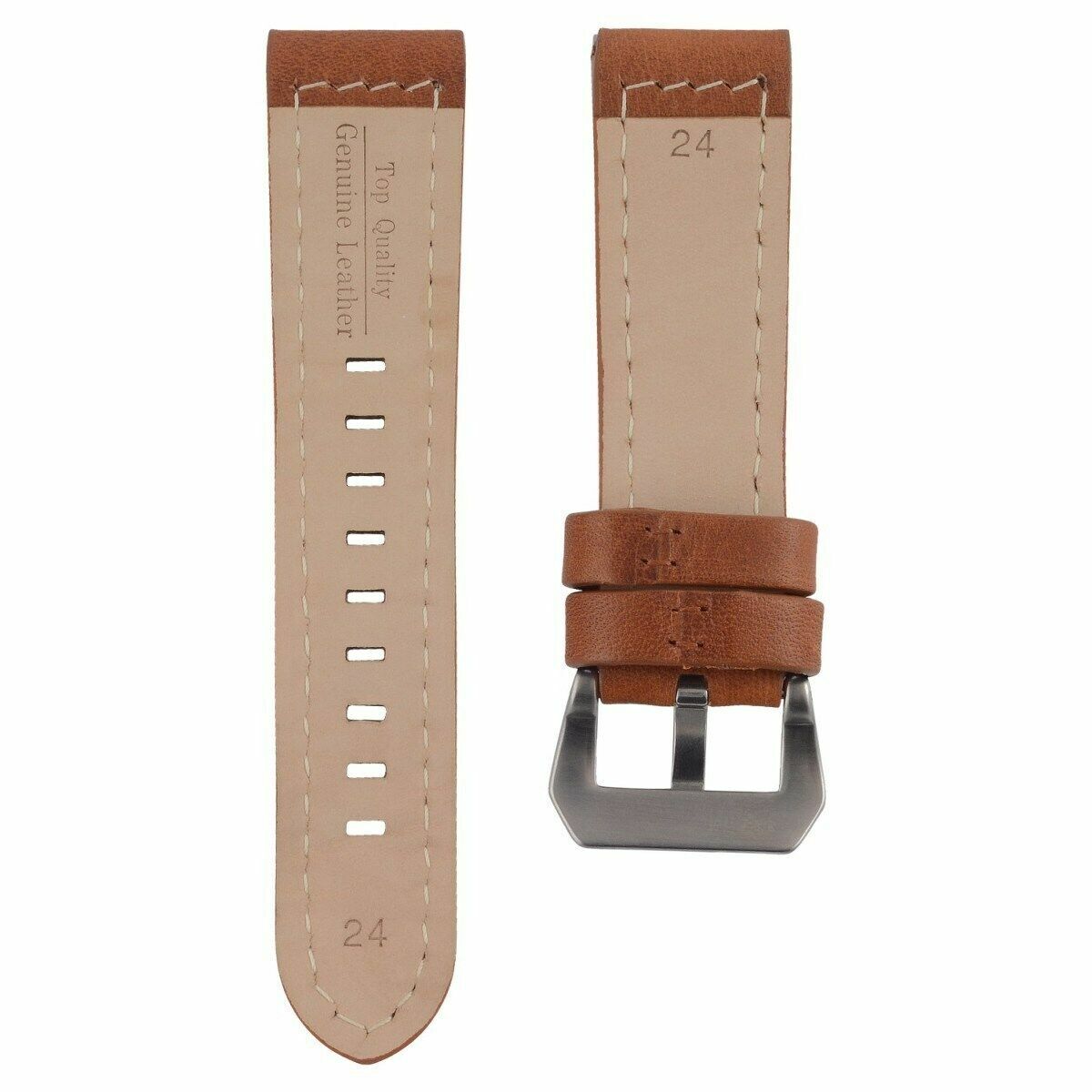 24MM PAM LEATHER WATCH BAND STRAP FOR 44MM PANERAI MARINA TAN ORANGE STITCH