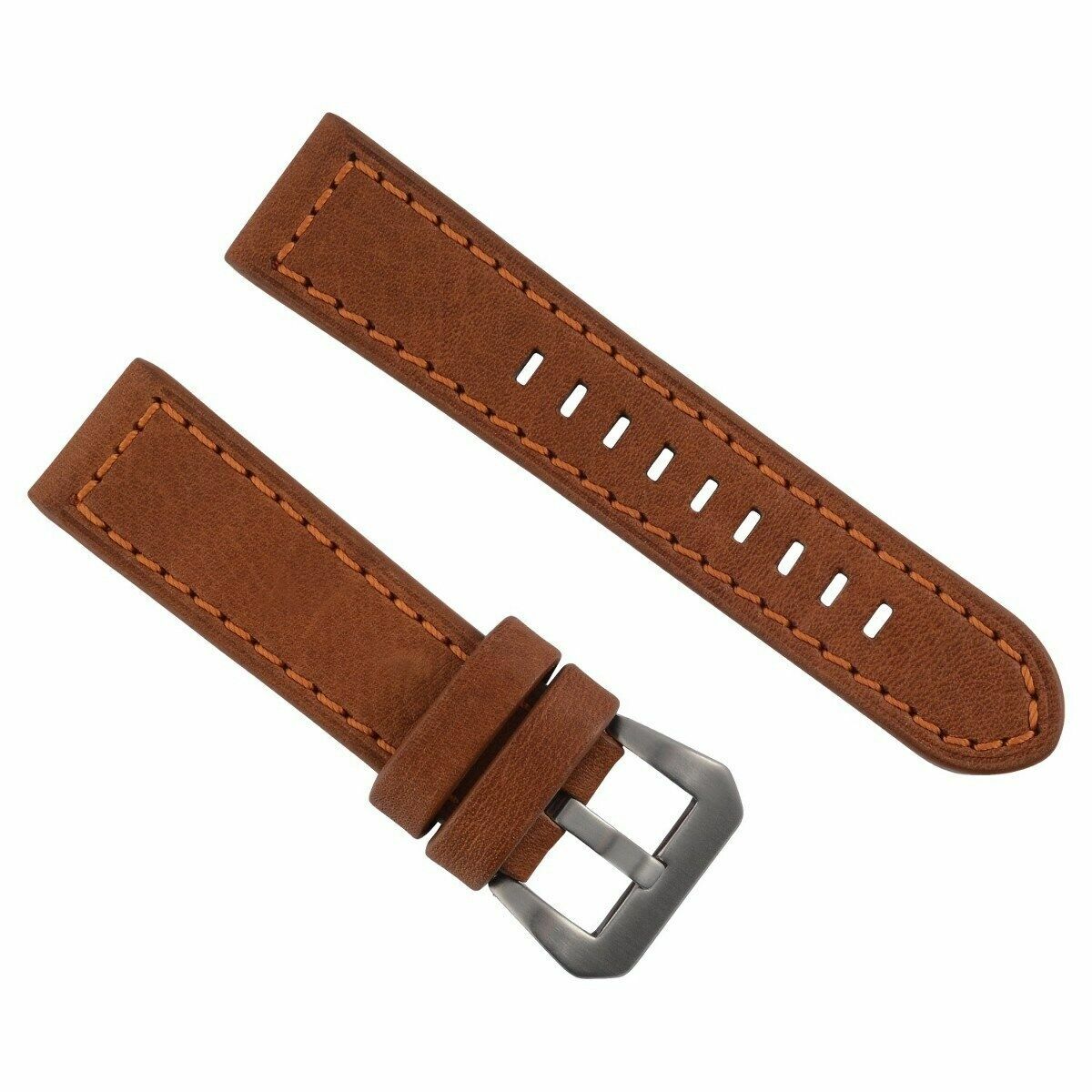 24MM PAM LEATHER WATCH BAND STRAP FOR 44MM PANERAI MARINA TAN ORANGE STITCH