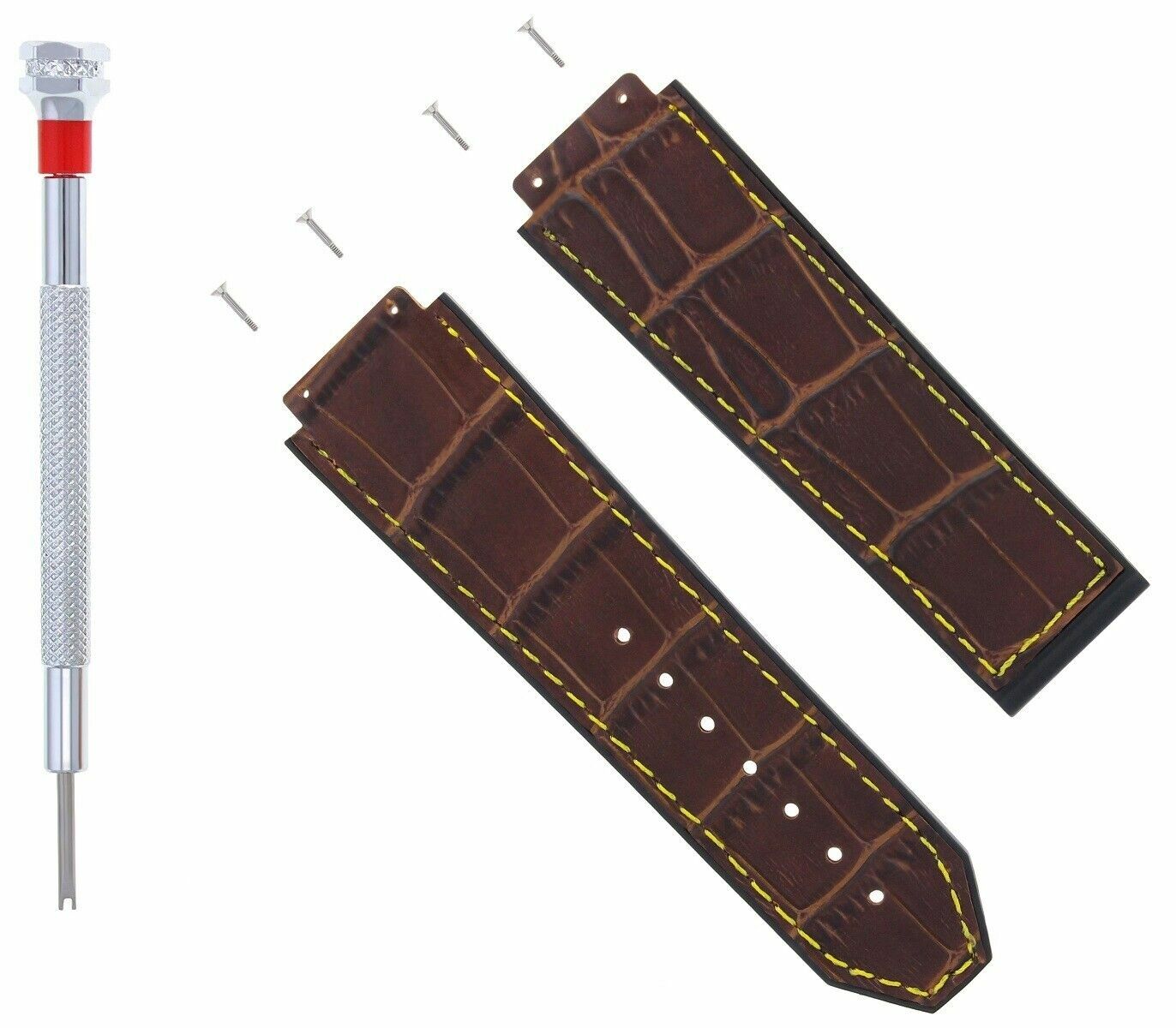 24MM ALLIGATOR LEATHER BAND STRAP FOR 44MM HUBLOT BIG BANG BROWN YS+ 4 SCREW S/D