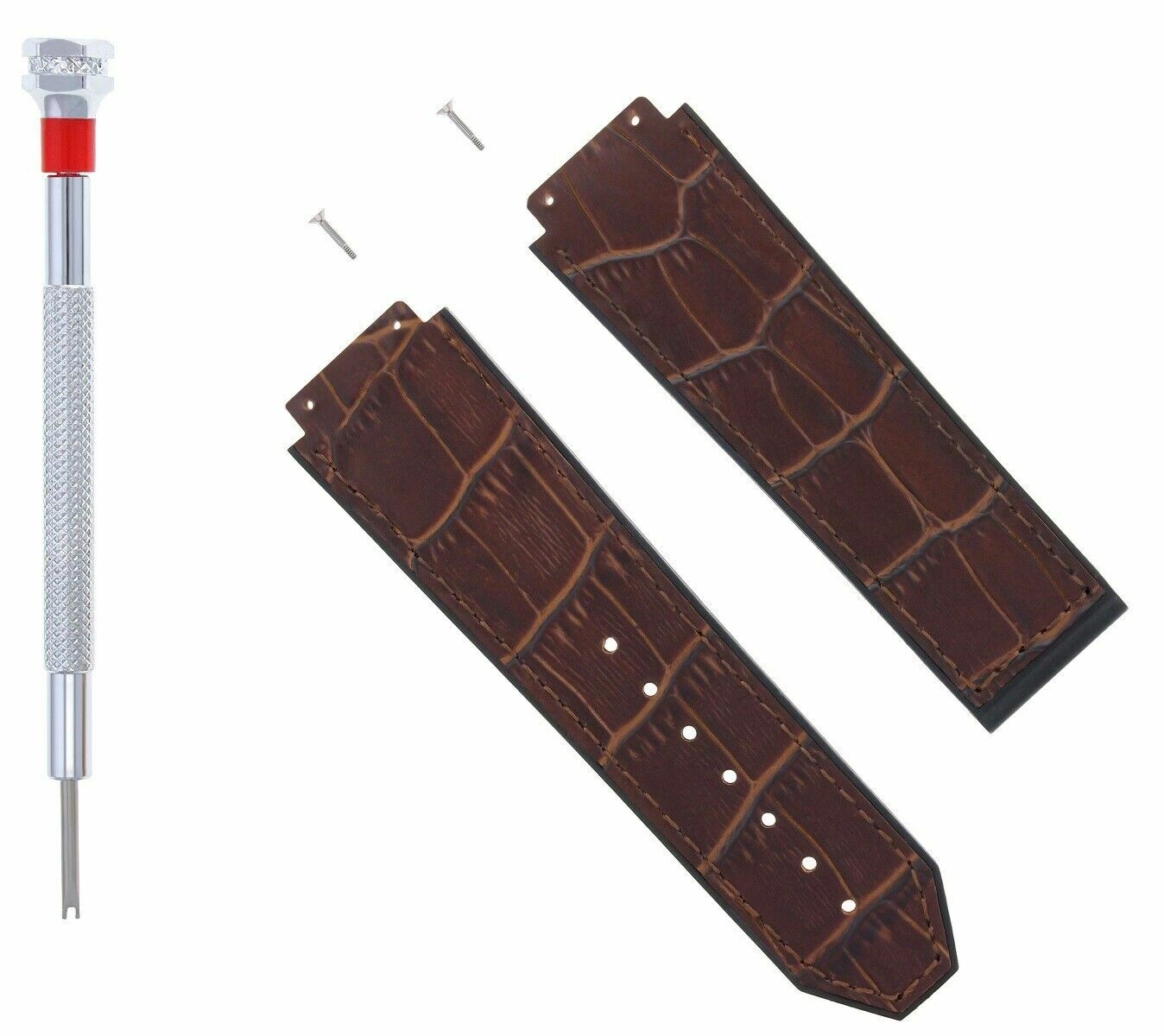 24MM ALLIGATOR LEATHER BAND STRAP FOR 44MM HUBLOT BIG BANG BROWN + 2 SCREW + S/D