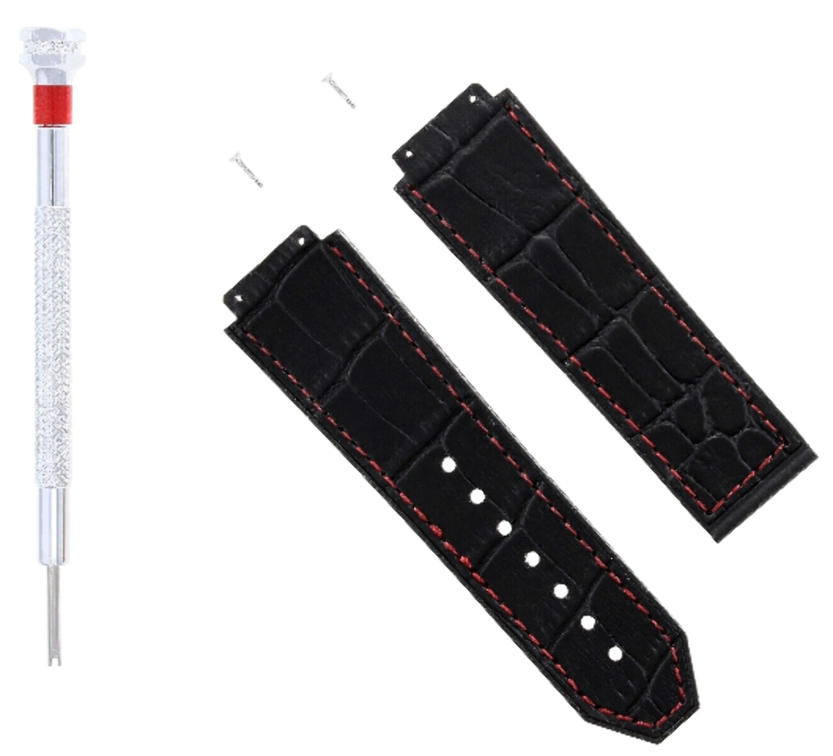 24MM ALLIGATOR LEATHER BAND STRAP FOR HUBLOT H BIG BANG BLACK RED ST + 2SC + SD