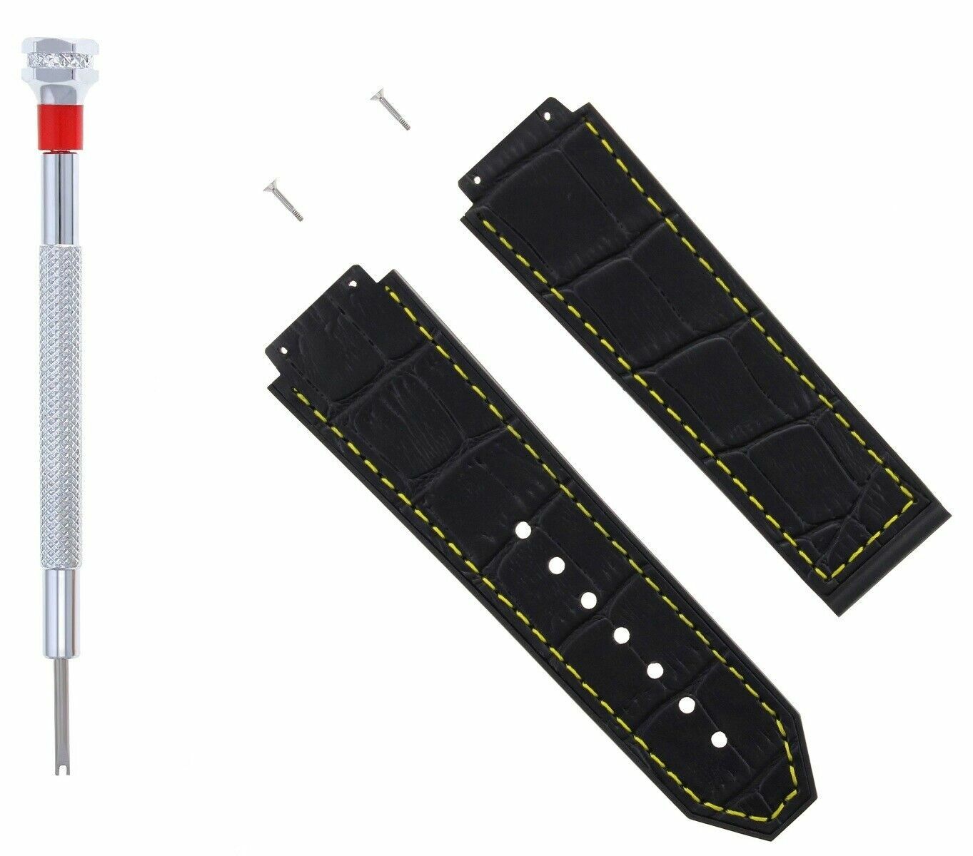 24MM ALLIGATOR LEATHER BAND STRAP FOR 44MM HUBLOT BIG BANG BLACK YS+2 SCREW+DRIV