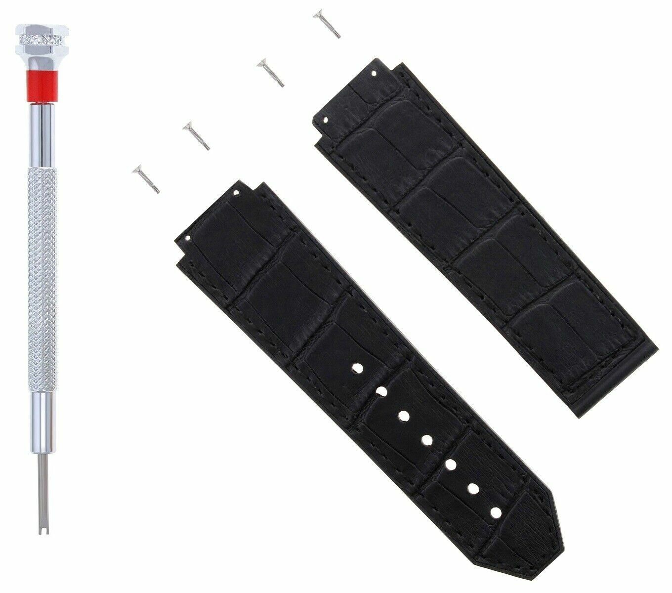 24MM ALLIGATOR LEATHER BAND STRAP FOR 44MM HUBLOT BIG BANG BLACK+4 SCREW+ DRIVER