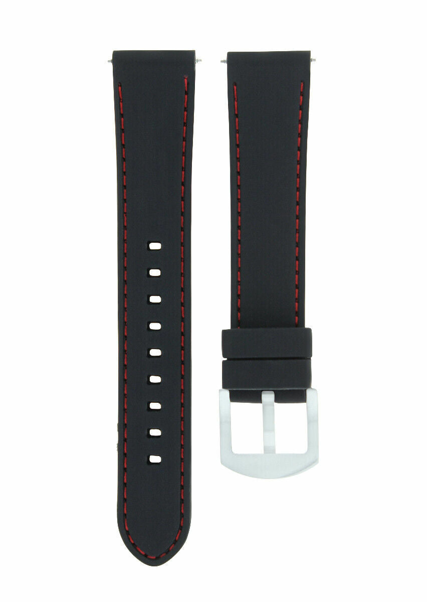 20MM RUBBER BAND STRAP FOR TISSOT PRS516 RACING 1853 WATCH BLACK RED STITCHING