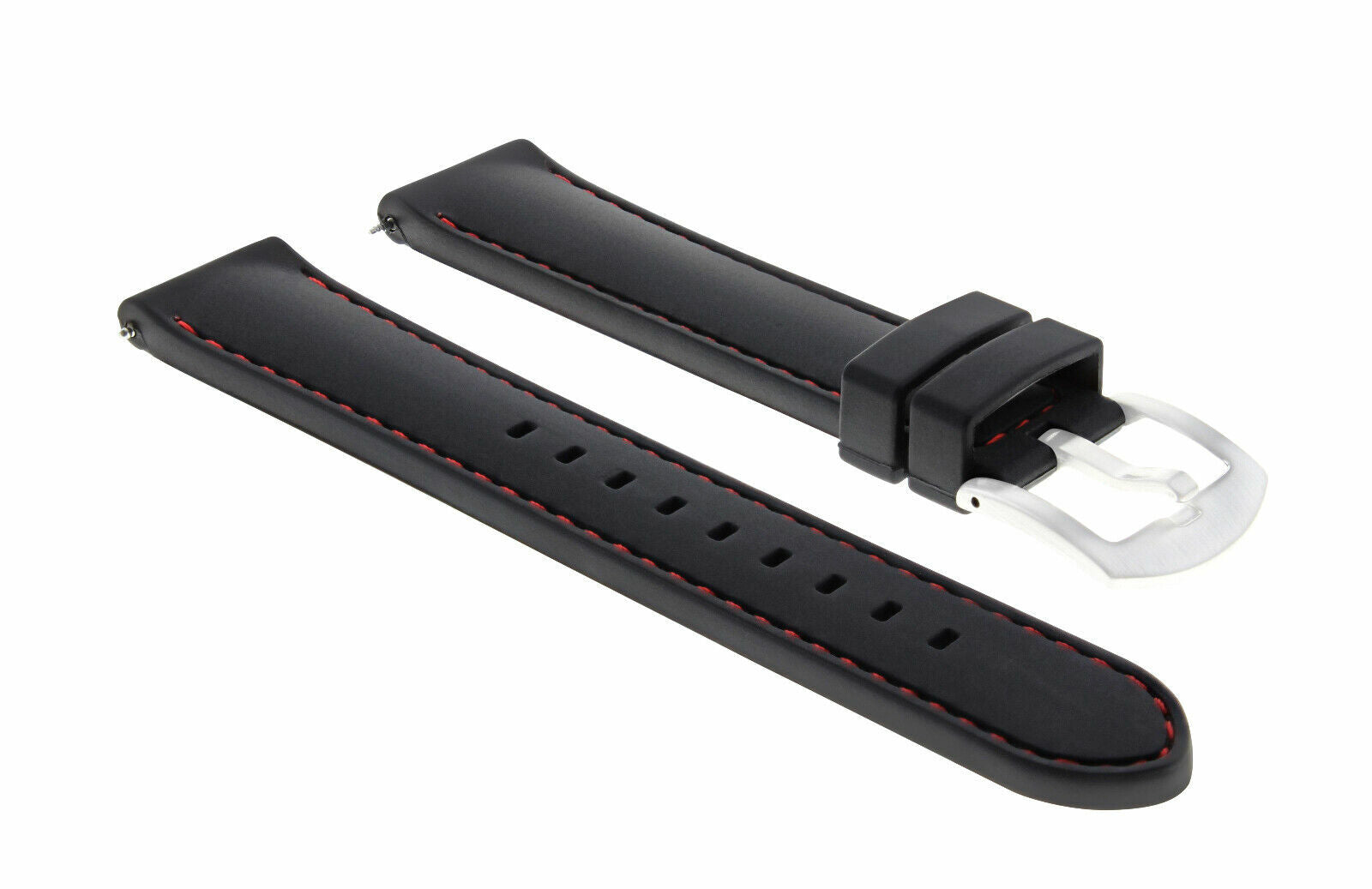 20MM RUBBER BAND STRAP FOR TISSOT PRS516 RACING 1853 WATCH BLACK RED STITCHING