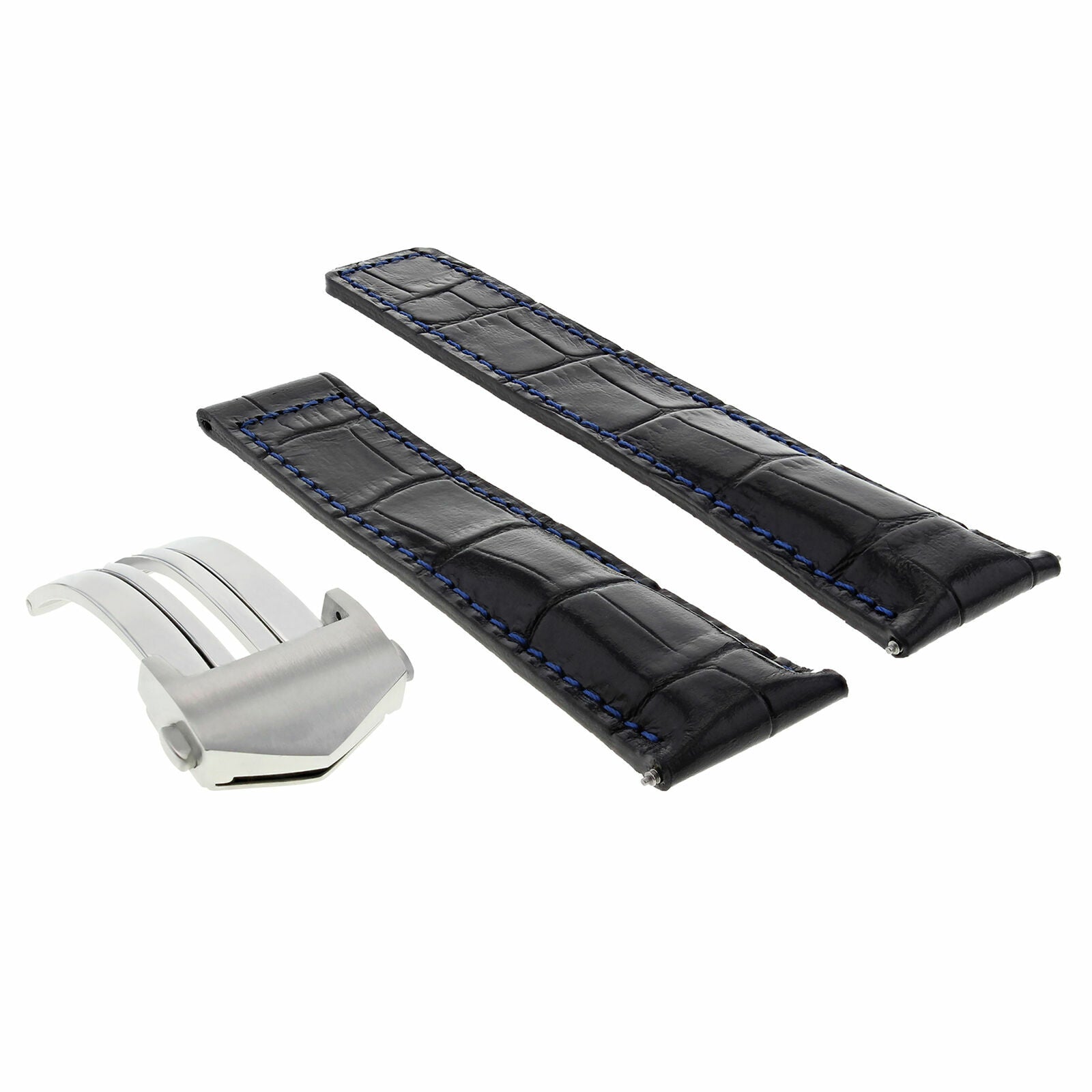 20MM LEATHER WATCH BAND STRAP CLASP FOR TAG HEUER CARRERA F1 BLACK BLUE STITCH