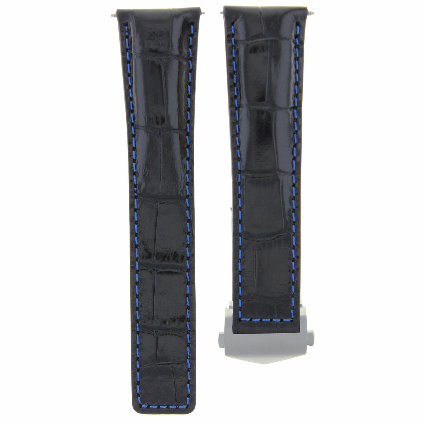20MM LEATHER WATCH BAND STRAP CLASP FOR TAG HEUER CARRERA F1 BLACK BLUE STITCH