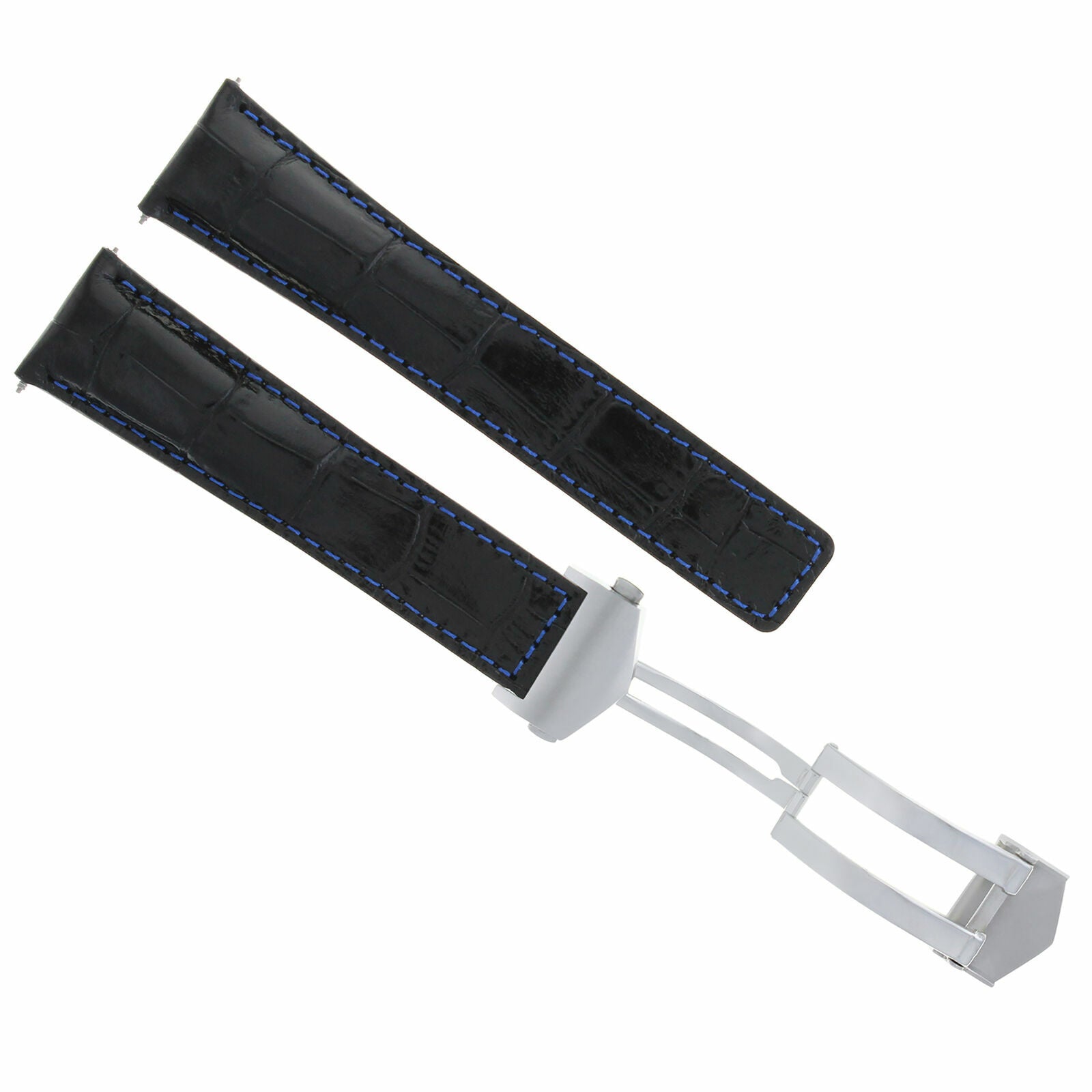 20MM LEATHER WATCH BAND STRAP CLASP FOR TAG HEUER CARRERA F1 BLACK BLUE STITCH