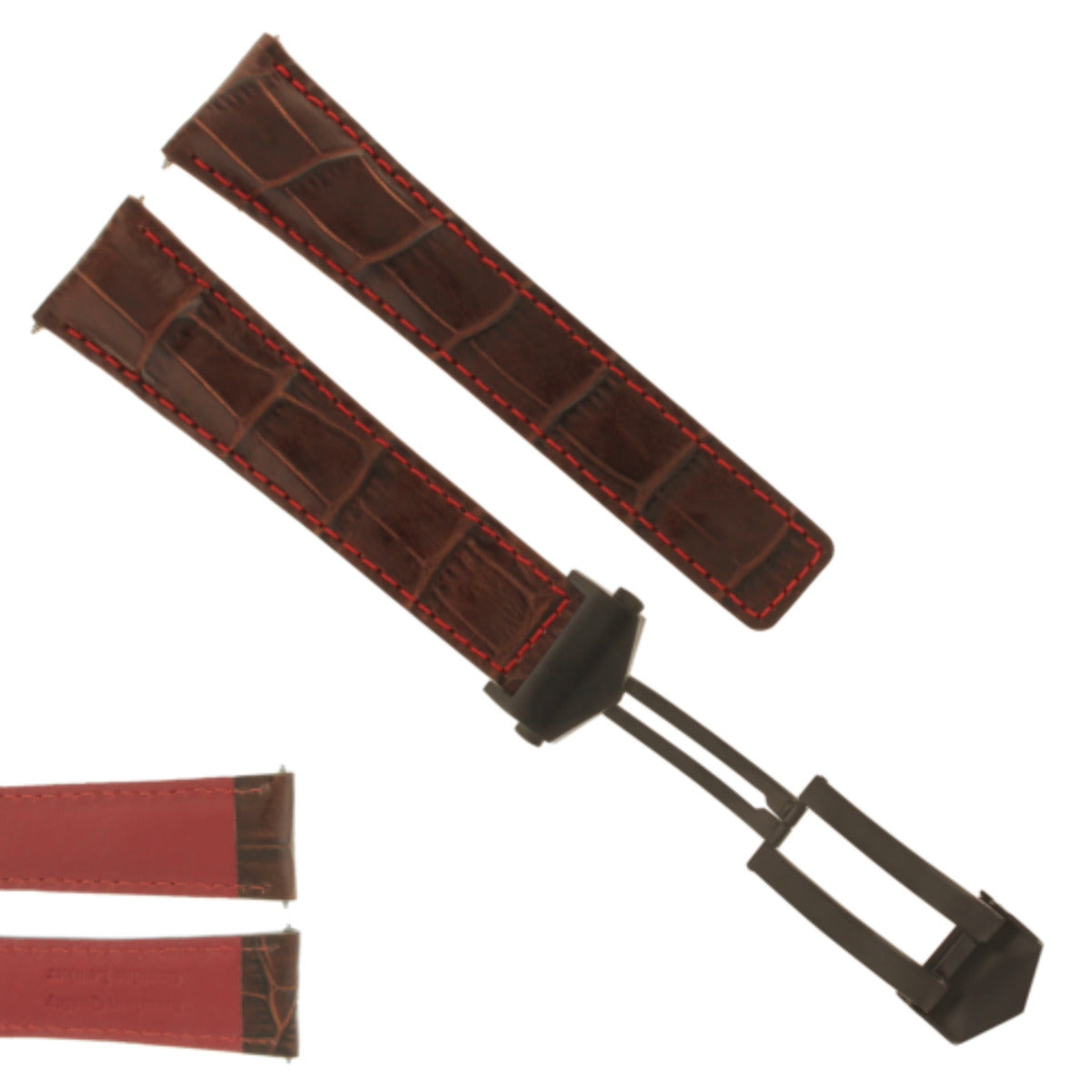 22MM BROWN RED LEATHER BAND STRAP FOR TAG HEUER CARRERA MONACO CALIBRE 12 CLASP