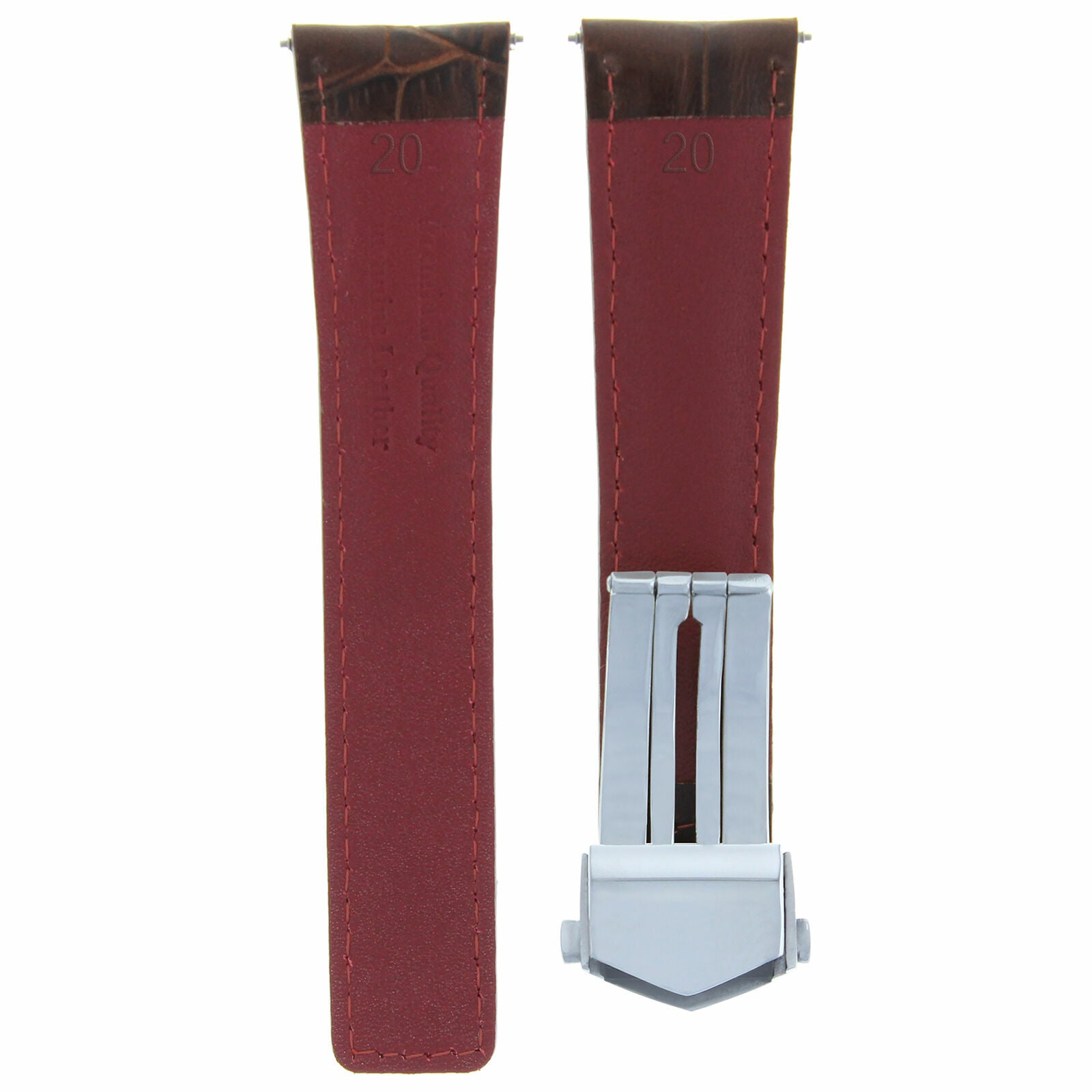 20MM LEATHER BAND STRAP FOR TAG HEUER CARRERA MONACO + CLASP BROWN RED STITCH