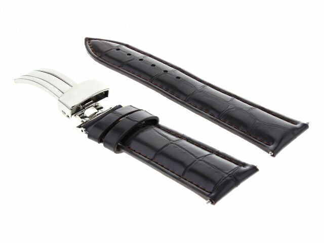 18MM LEATHER BAND STRAP FOR GIRARD PERREGAUX DEPLOYMENT BUCKLE CLASP DARK BROWN